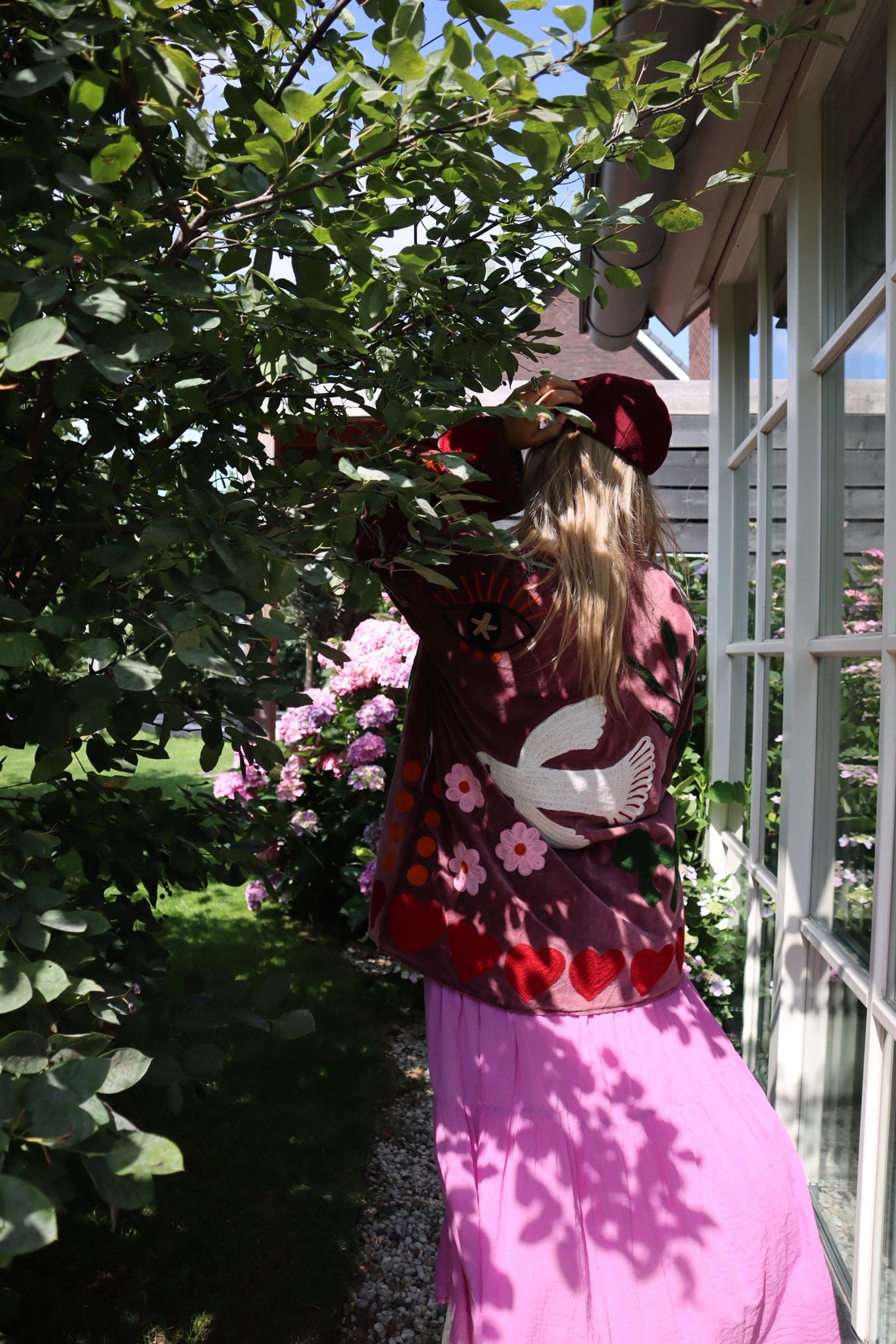 Velvet embroidery jacket birds purple PRE ORDER