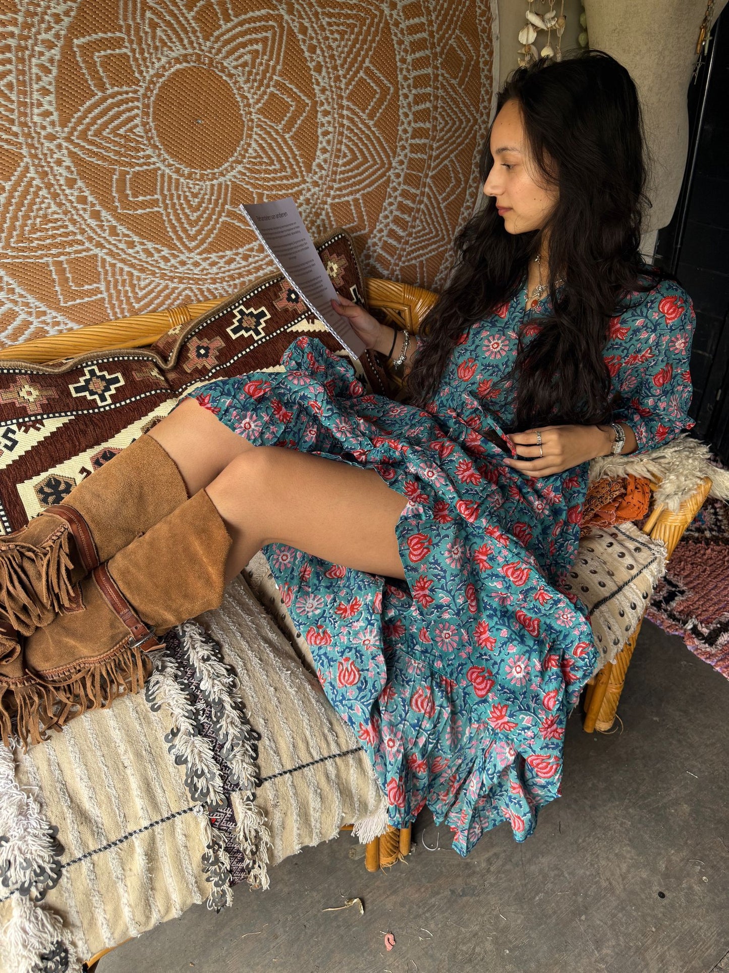Blockprints jurk blue maxi