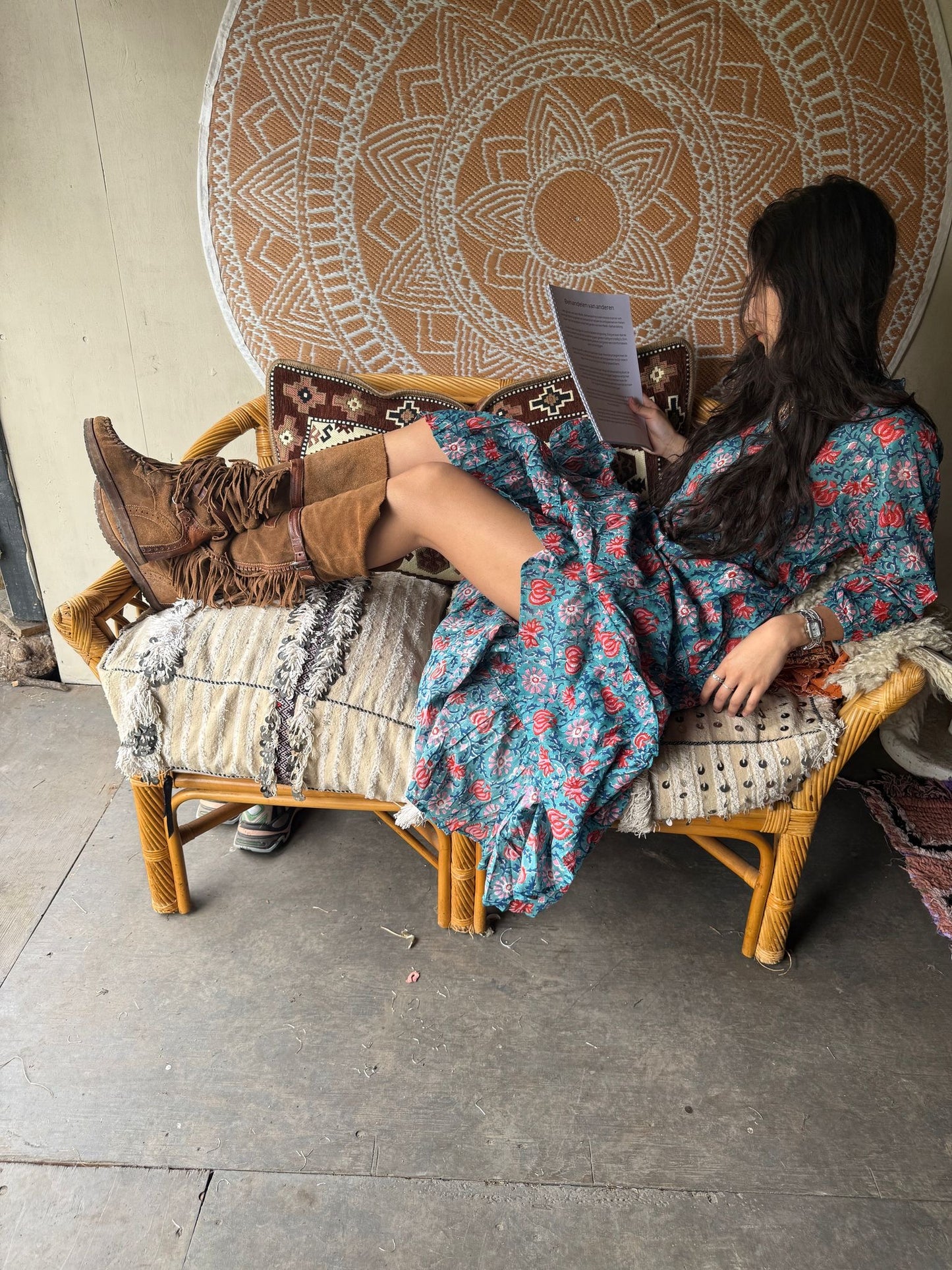 Blockprints jurk blue maxi