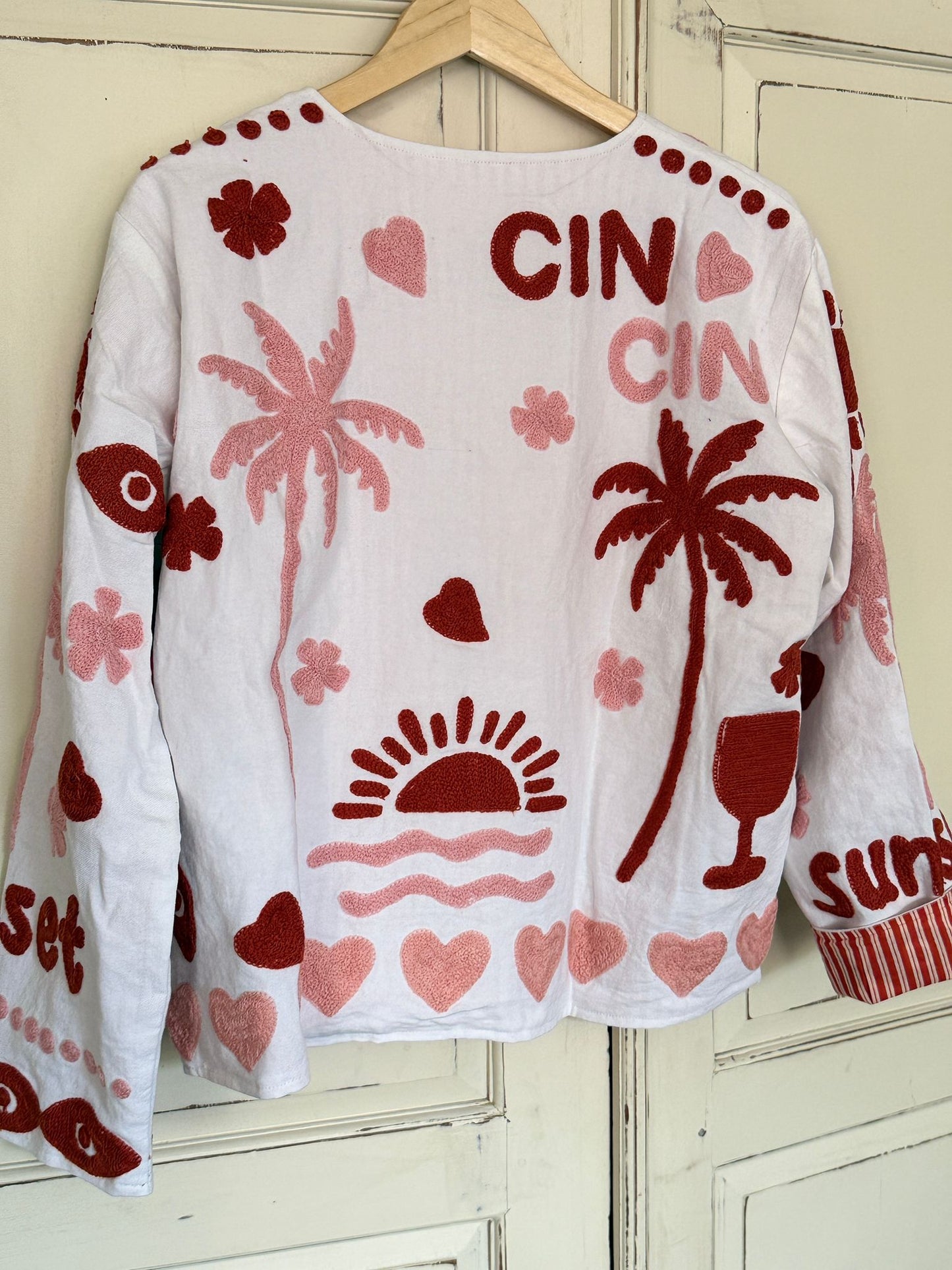 Cotton lembroidery jacket CINCIN wit pink