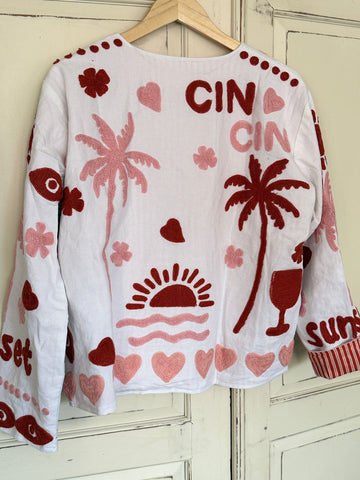 Cotton lembroidery jacket CINCIN wit pink