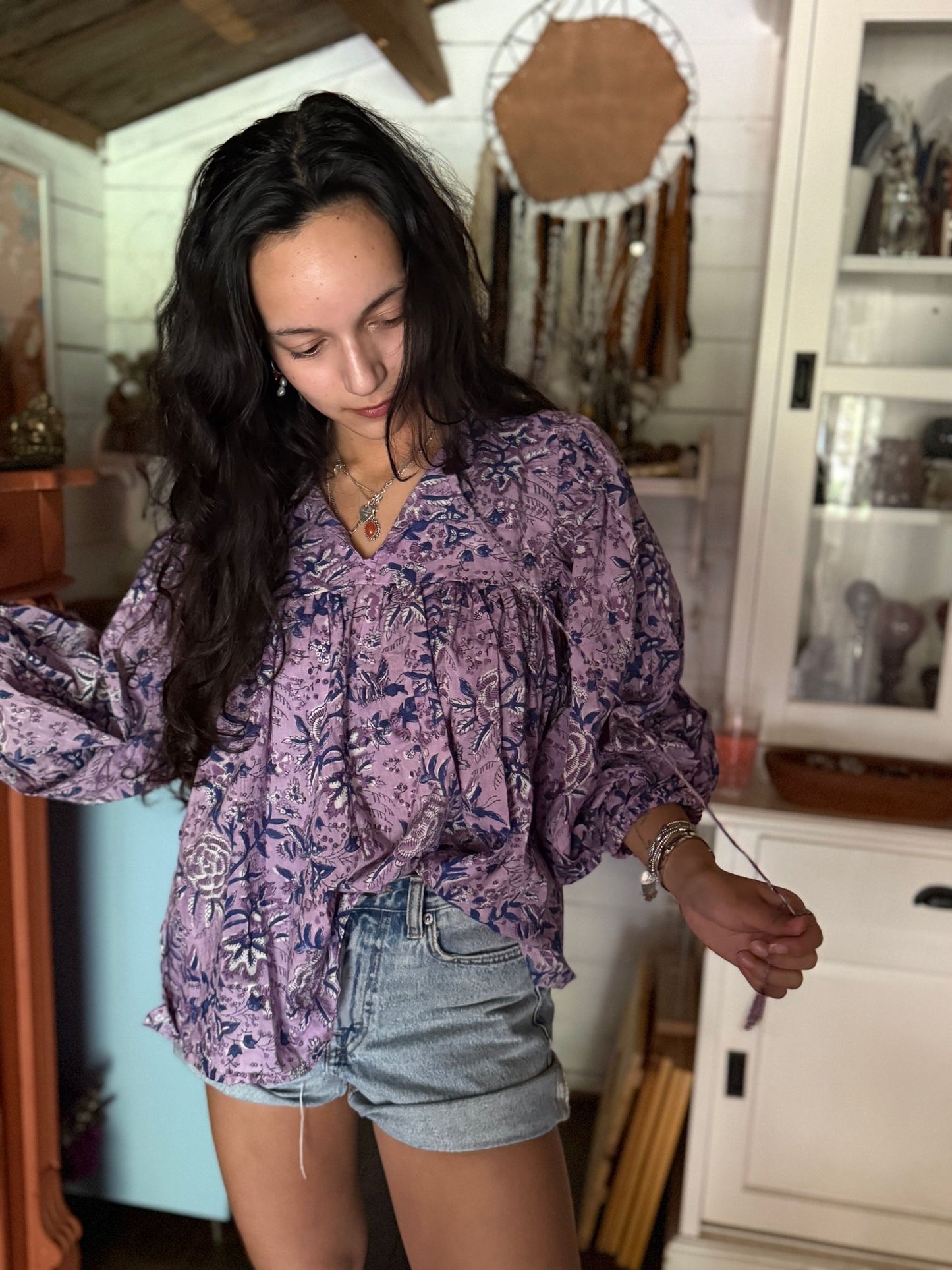 Blokprint blouse purple