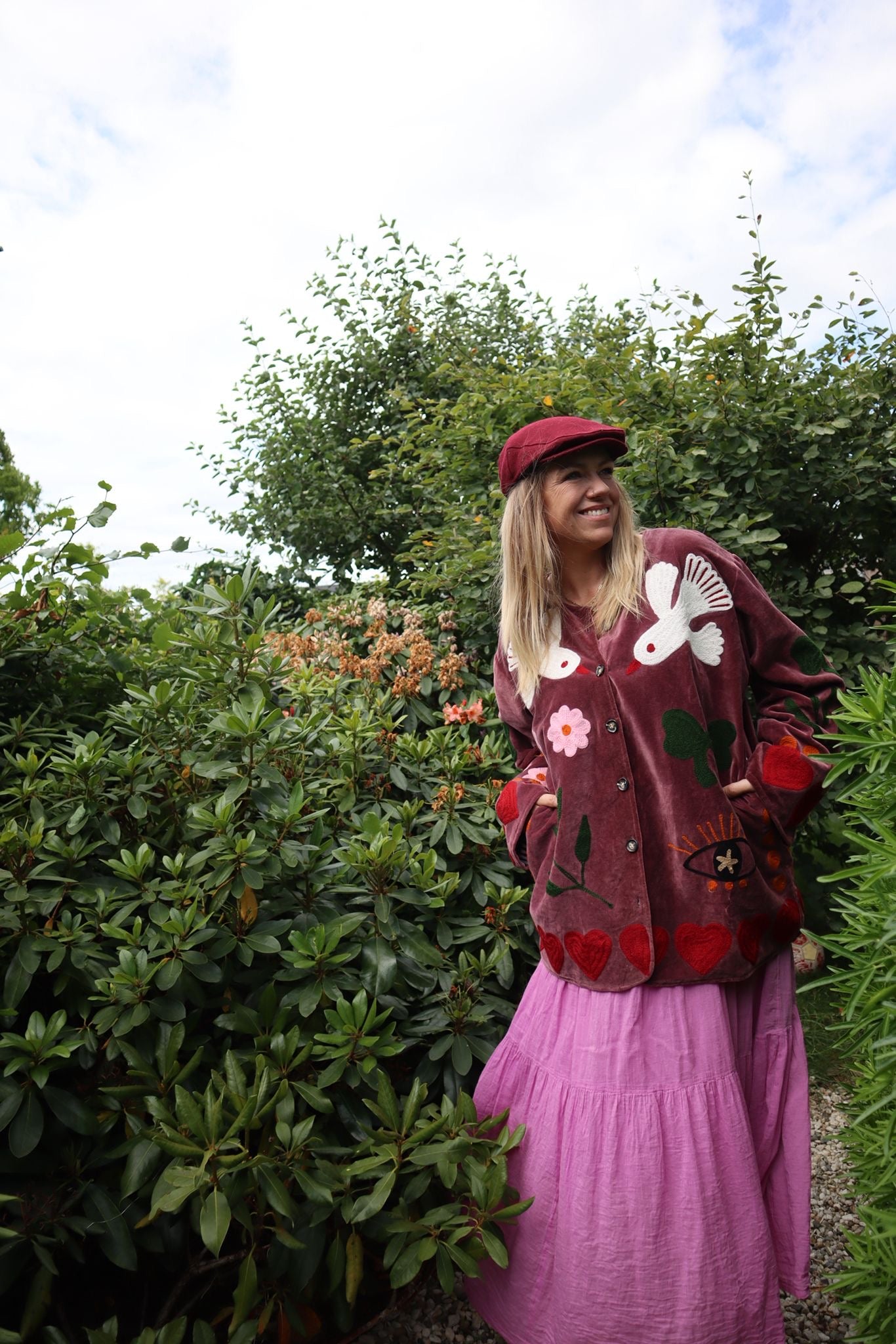 Velvet embroidery jacket birds purple PRE ORDER