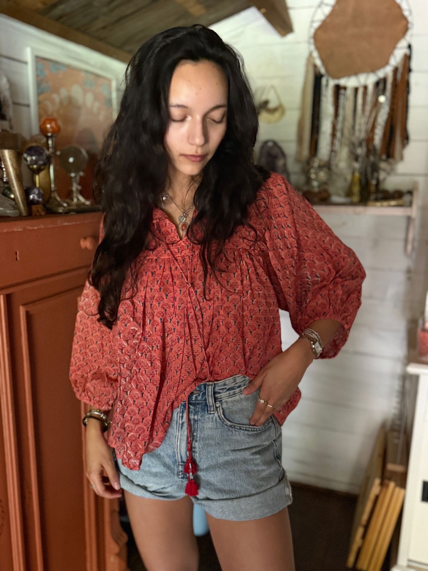 Blokprint blouse orange