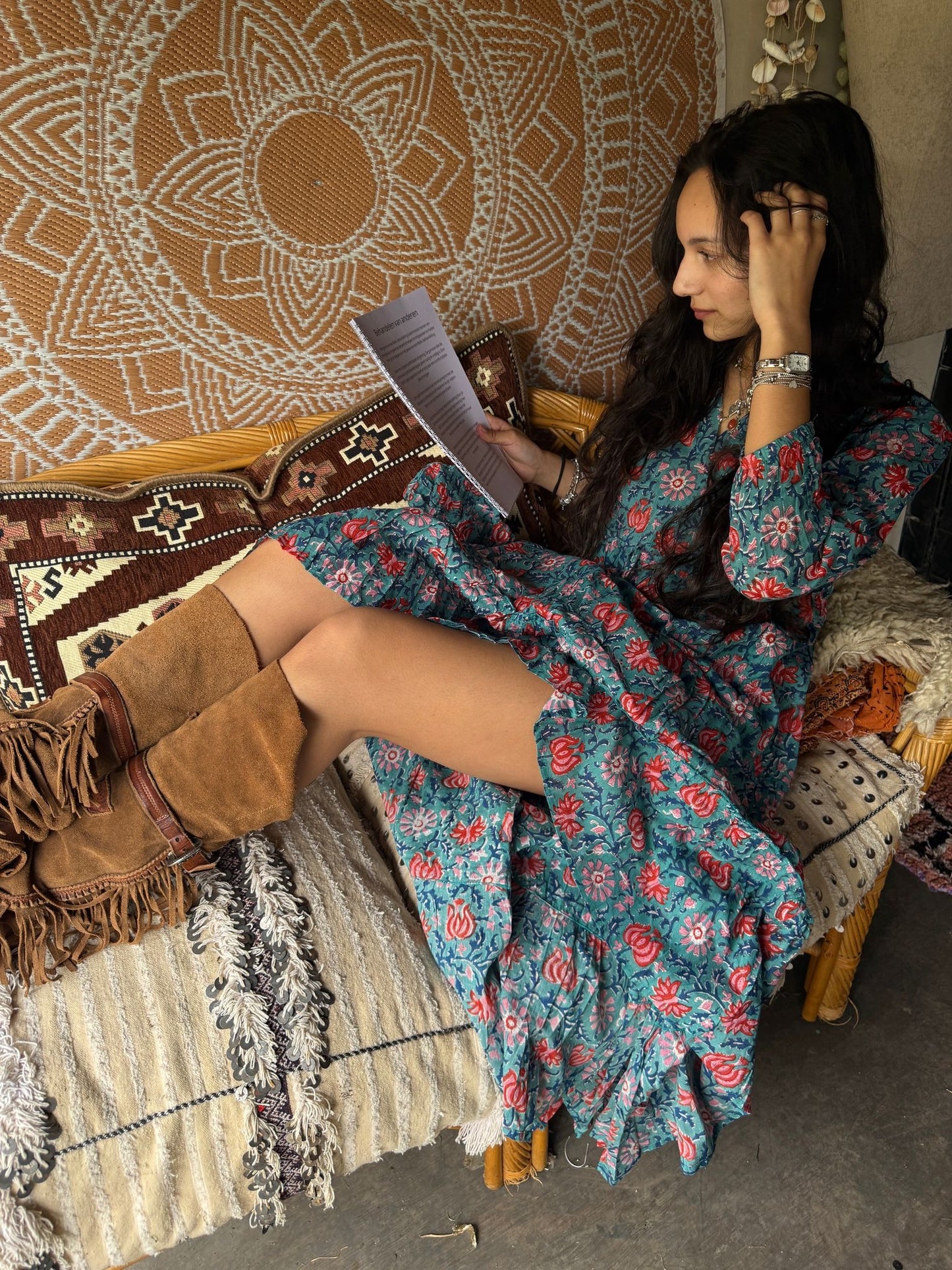 Blockprints jurk blue maxi
