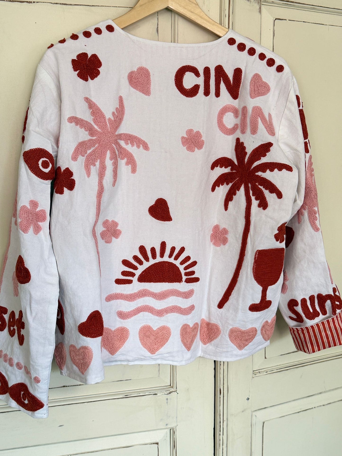 Cotton lembroidery jacket CINCIN wit pink