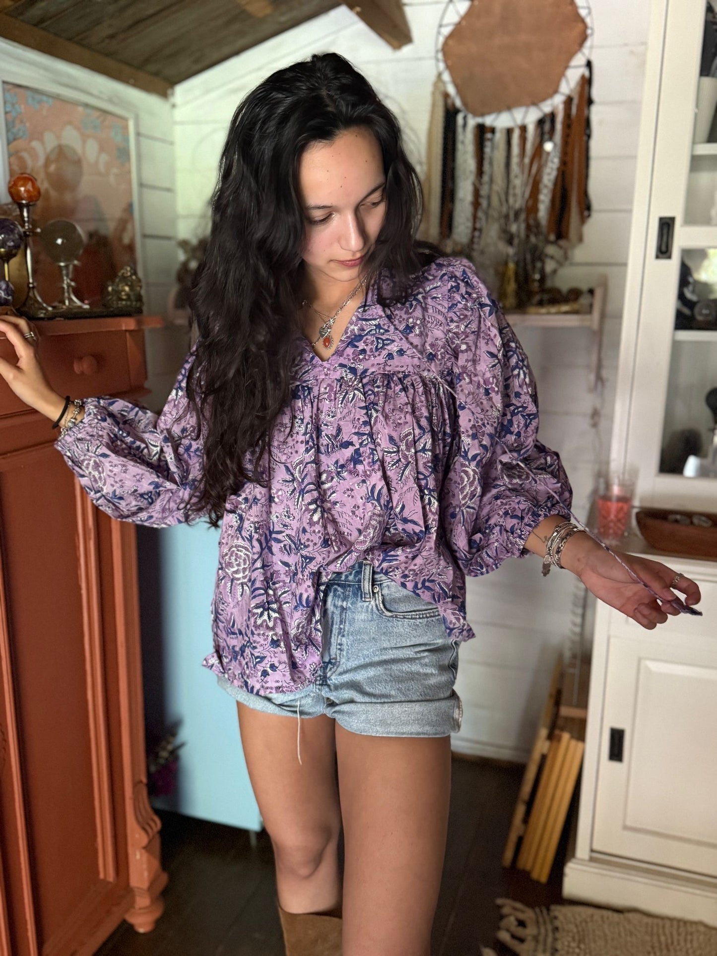 Blokprint blouse purple