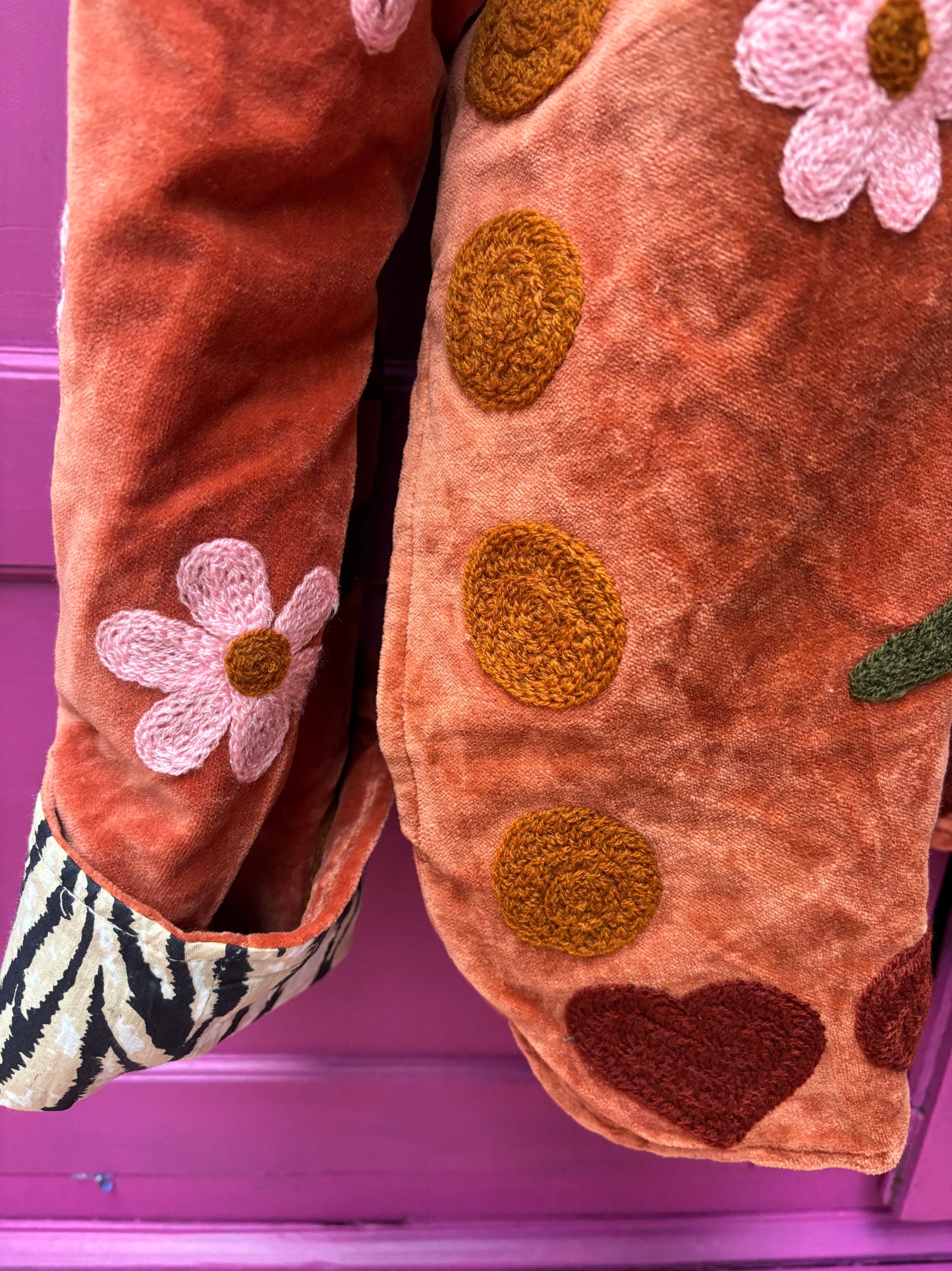 Velvet embroidery jacket birds roestbruin