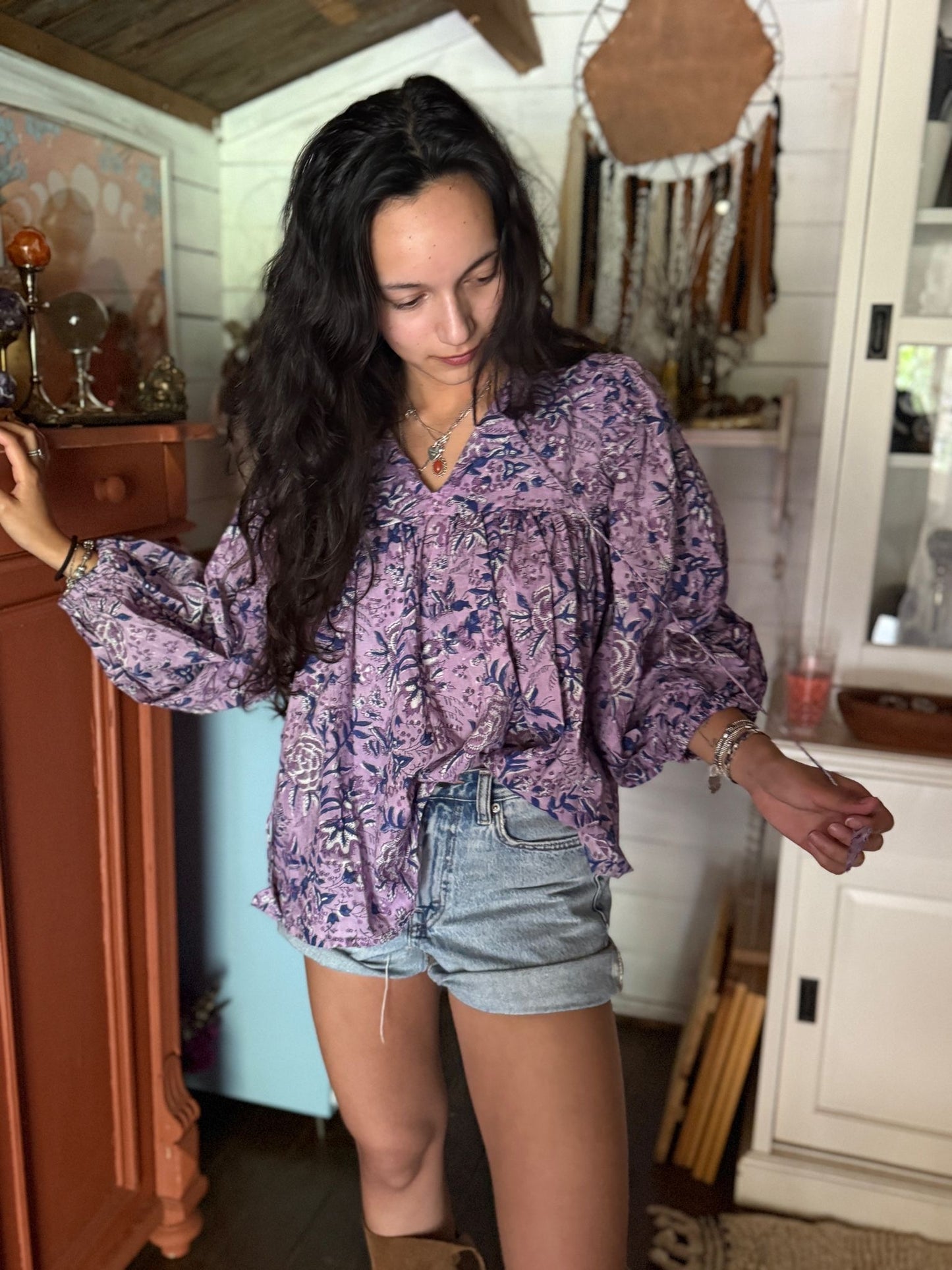 Blokprint blouse purple