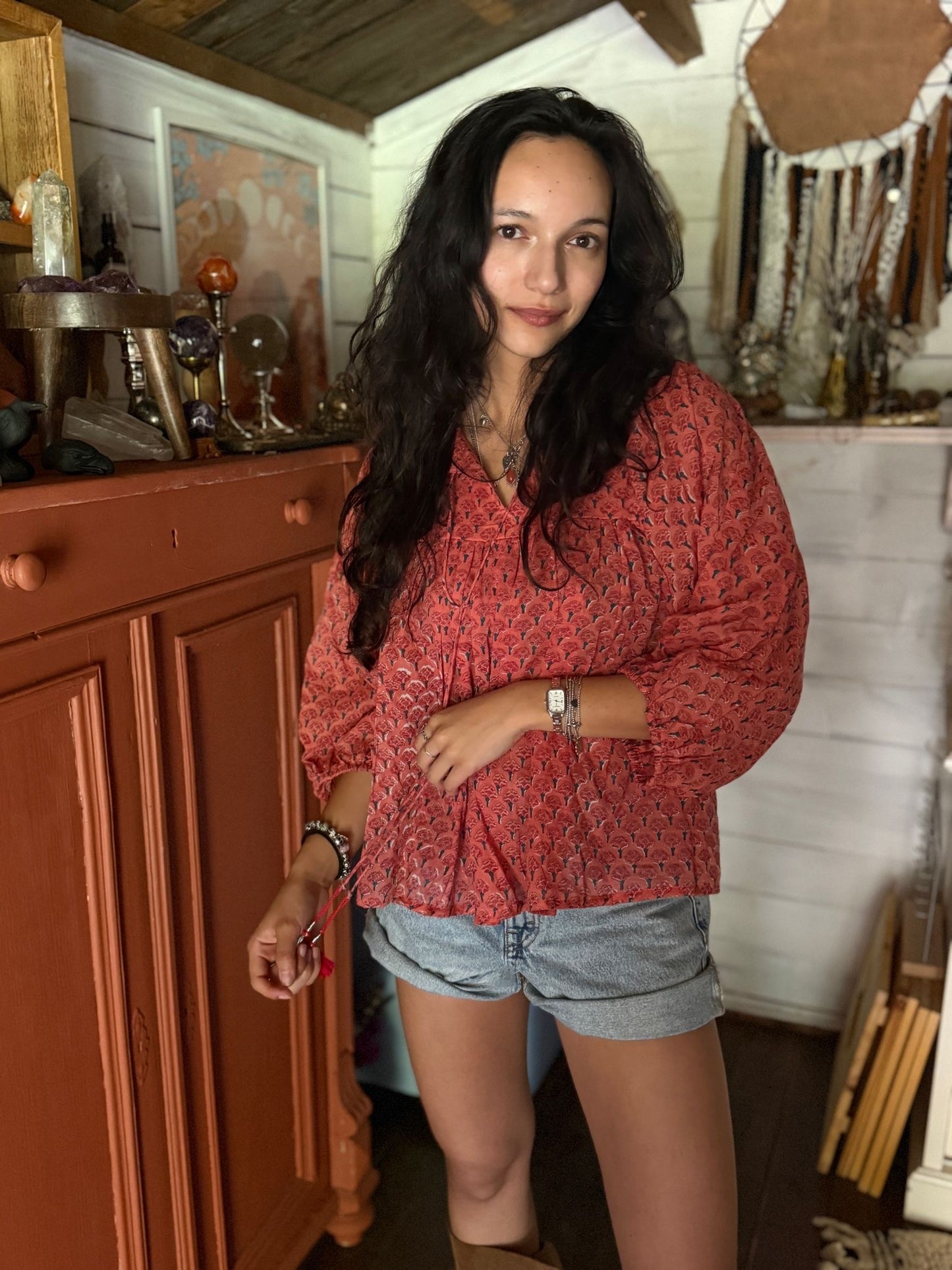 Blokprint blouse orange