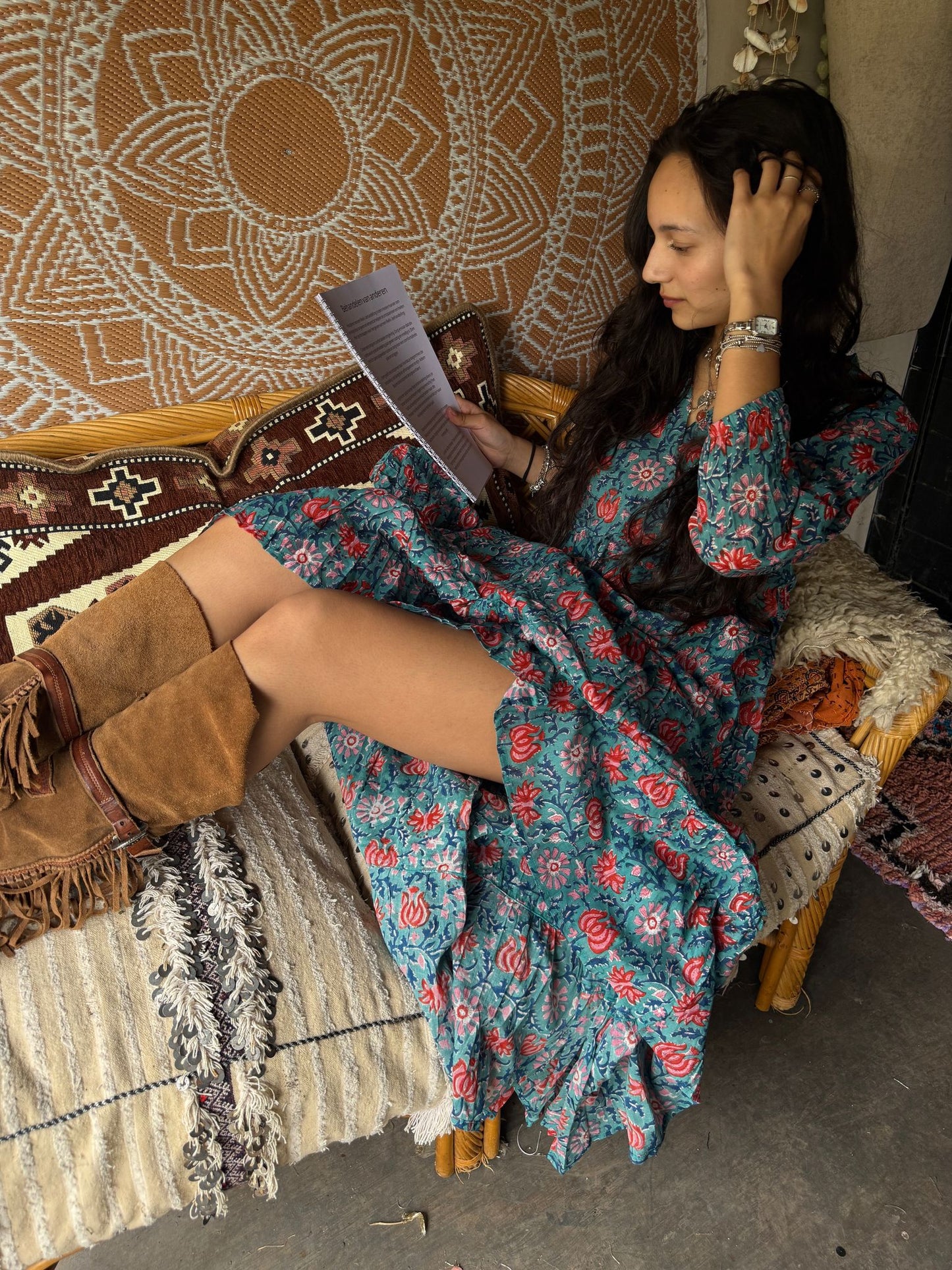 Blockprints jurk blue maxi