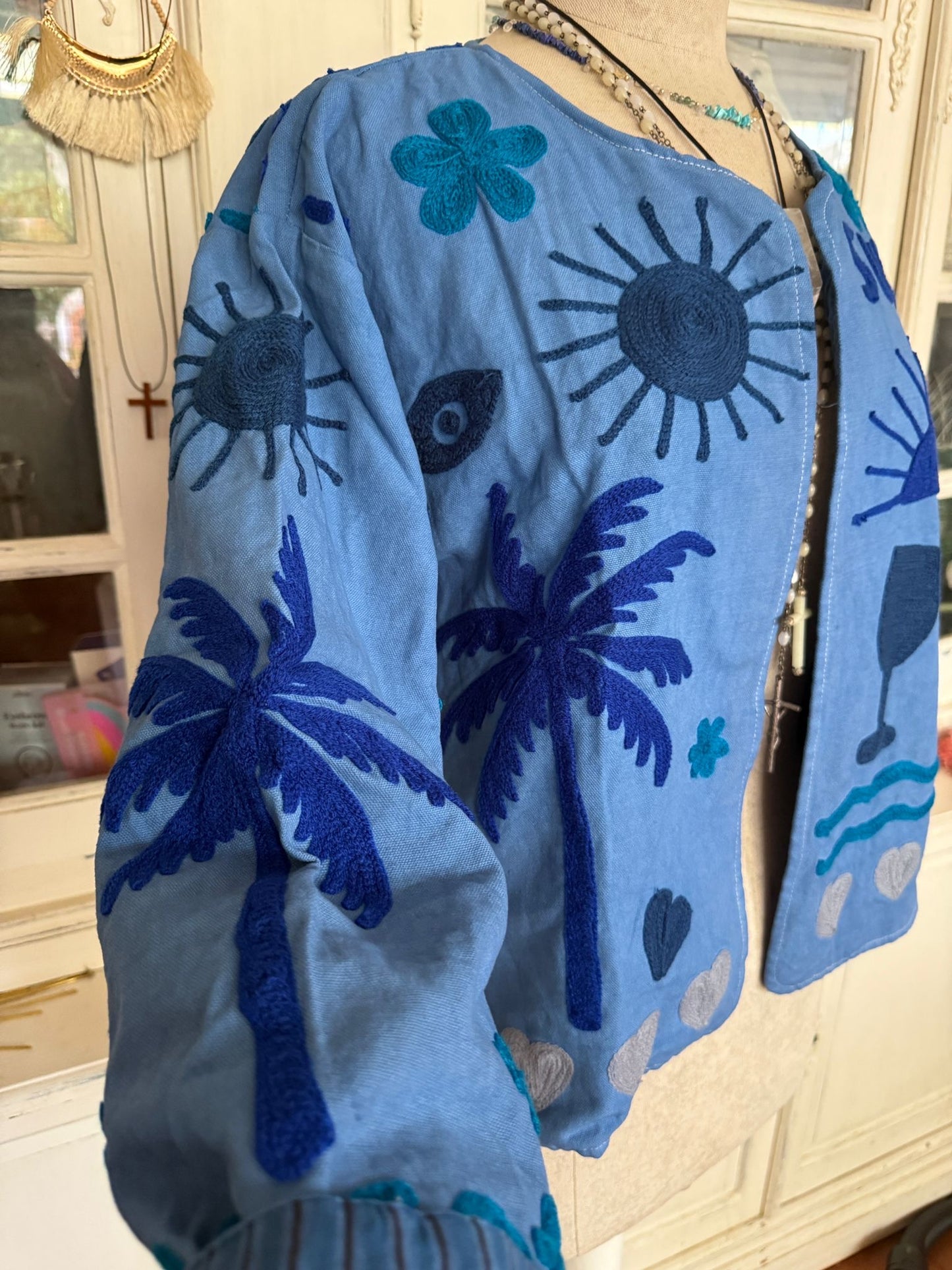 Cotton lembroidery jacket CINCIN blue
