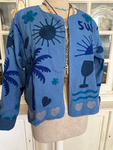 Cotton lembroidery jacket CINCIN blue