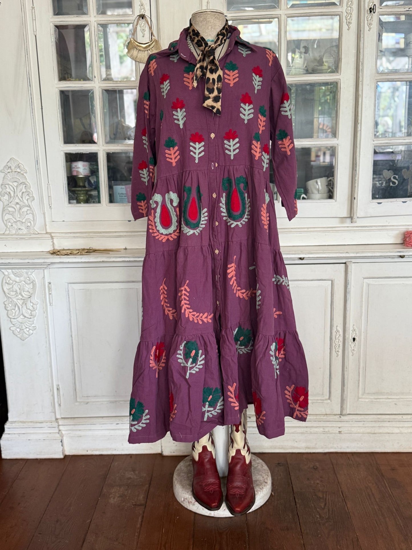 Embroidery jurk purple