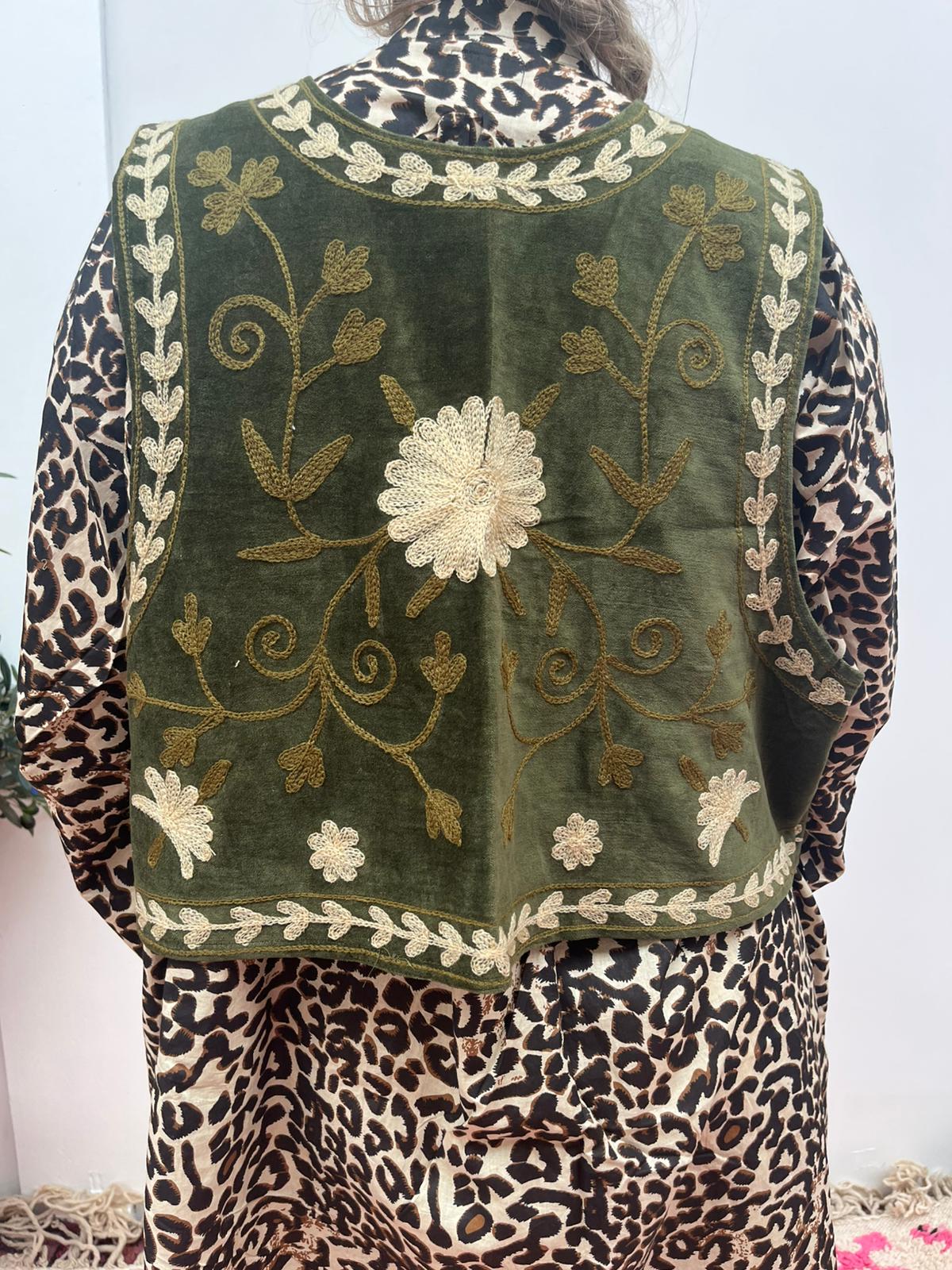 Suzani velvet Gilet groen beige