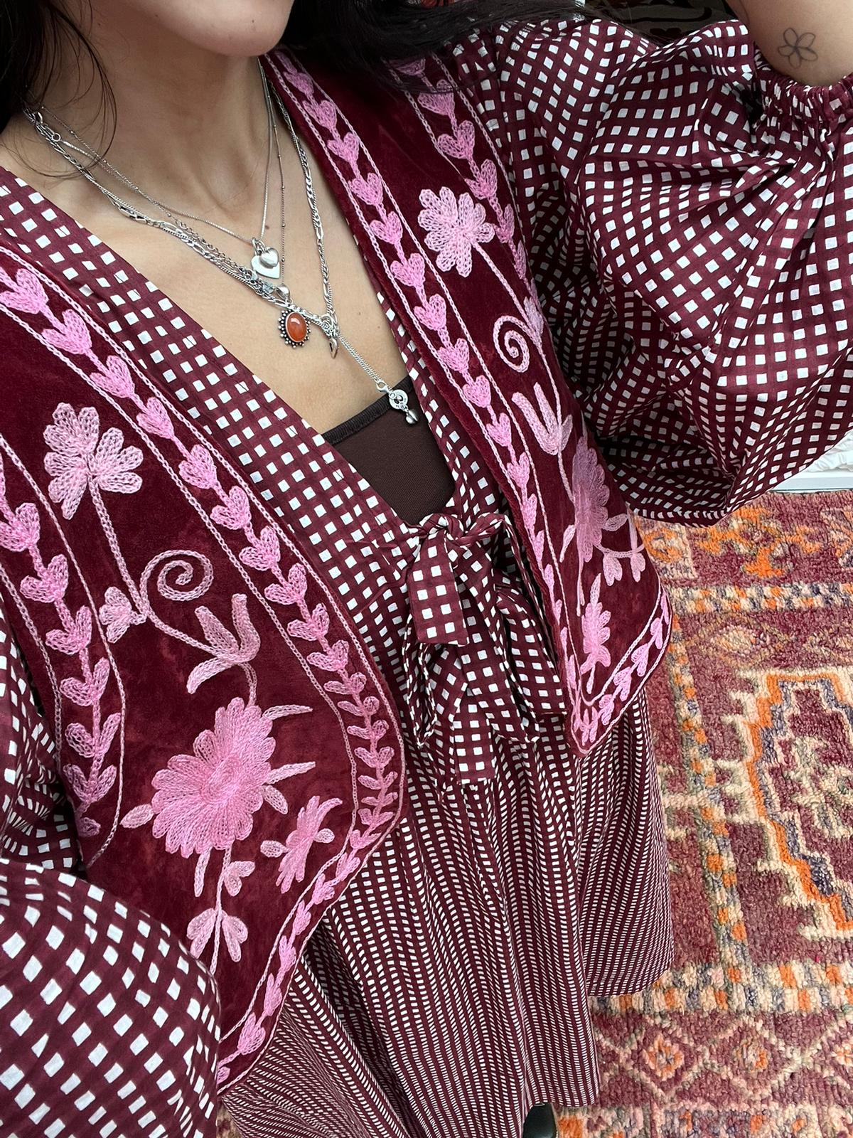 Blockprints jurk bordeaux maxi