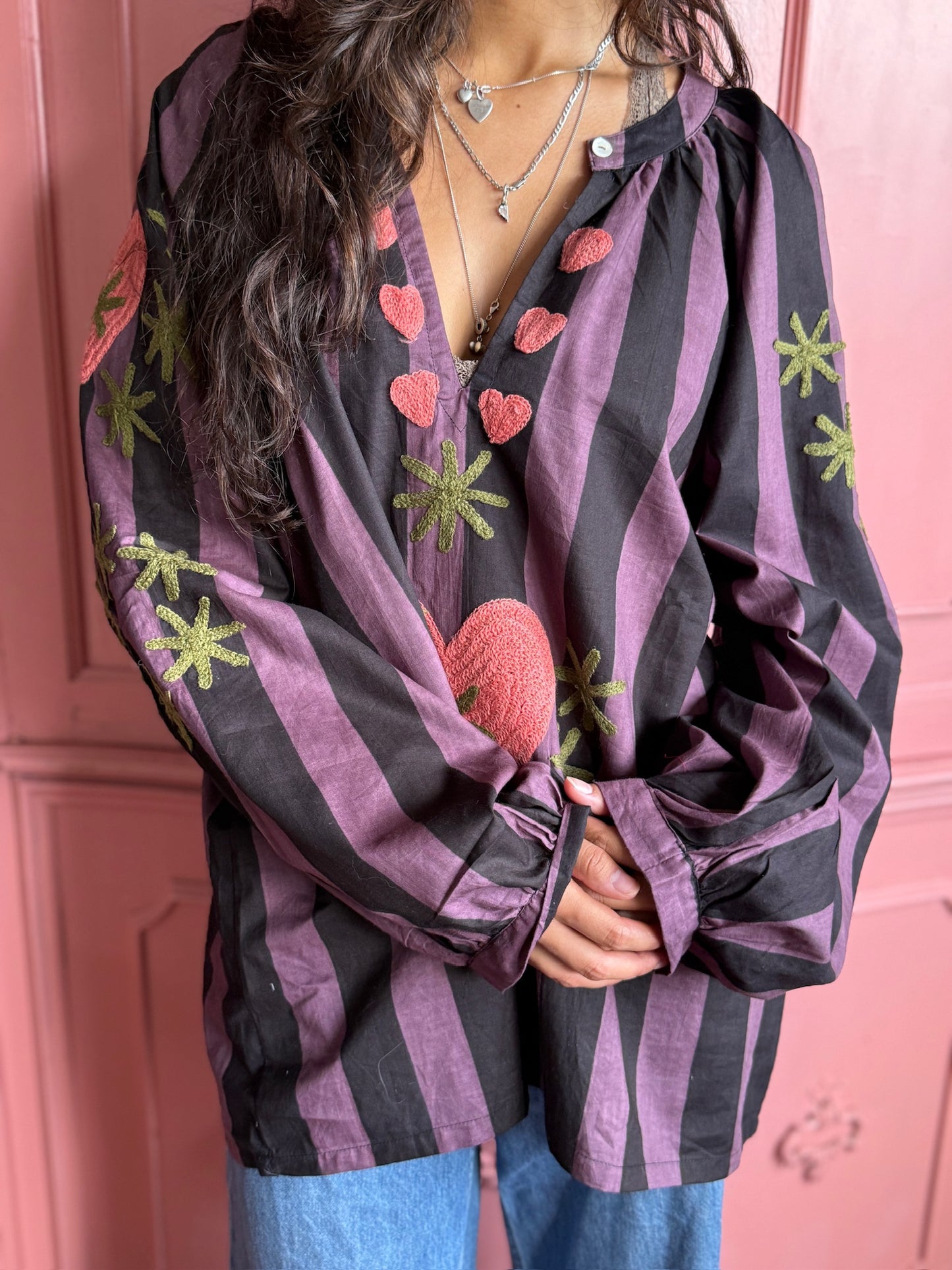 TOUT - Blouse Purple Stripe Heart