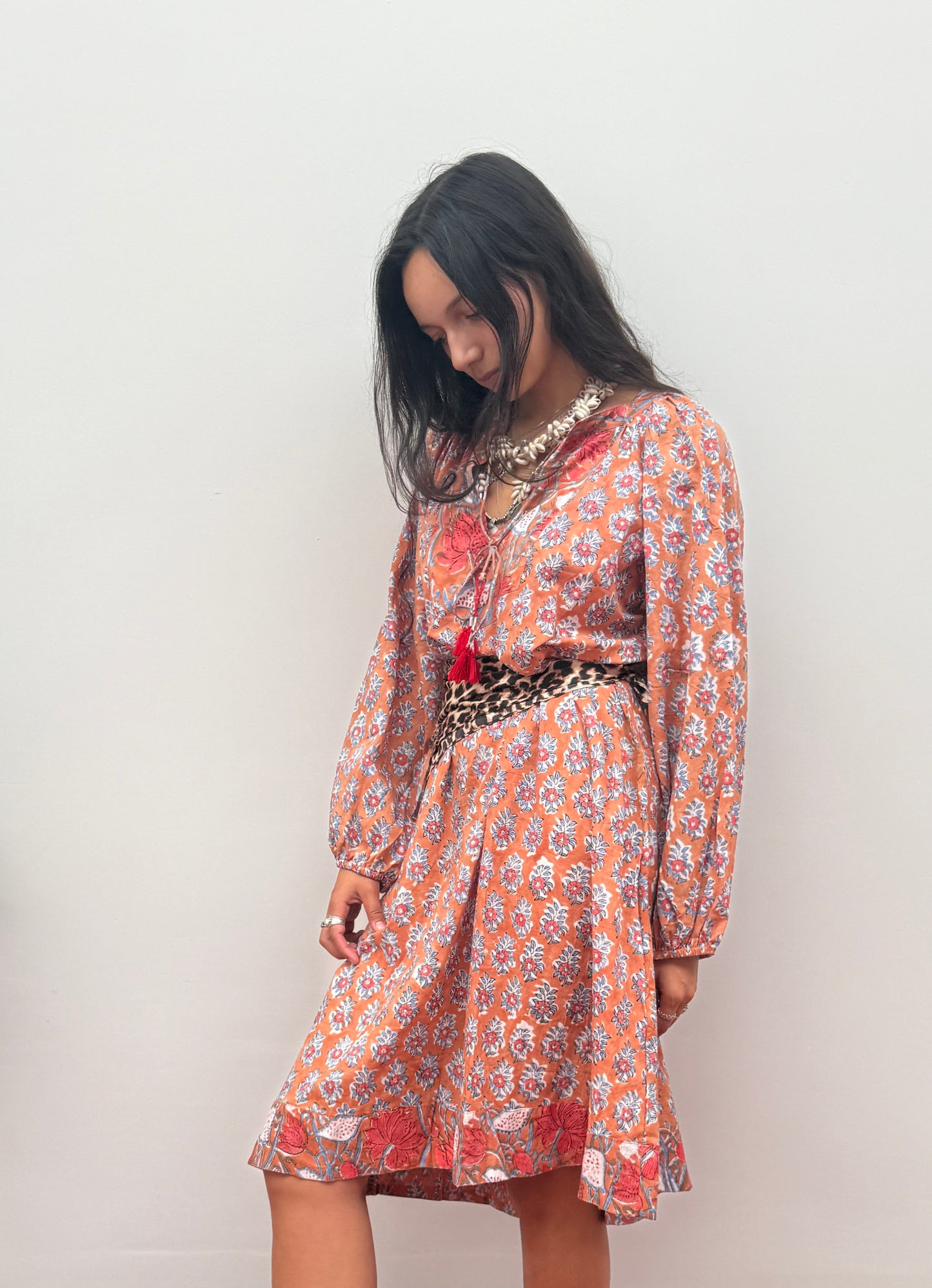 Blockprints jurk midi Roest