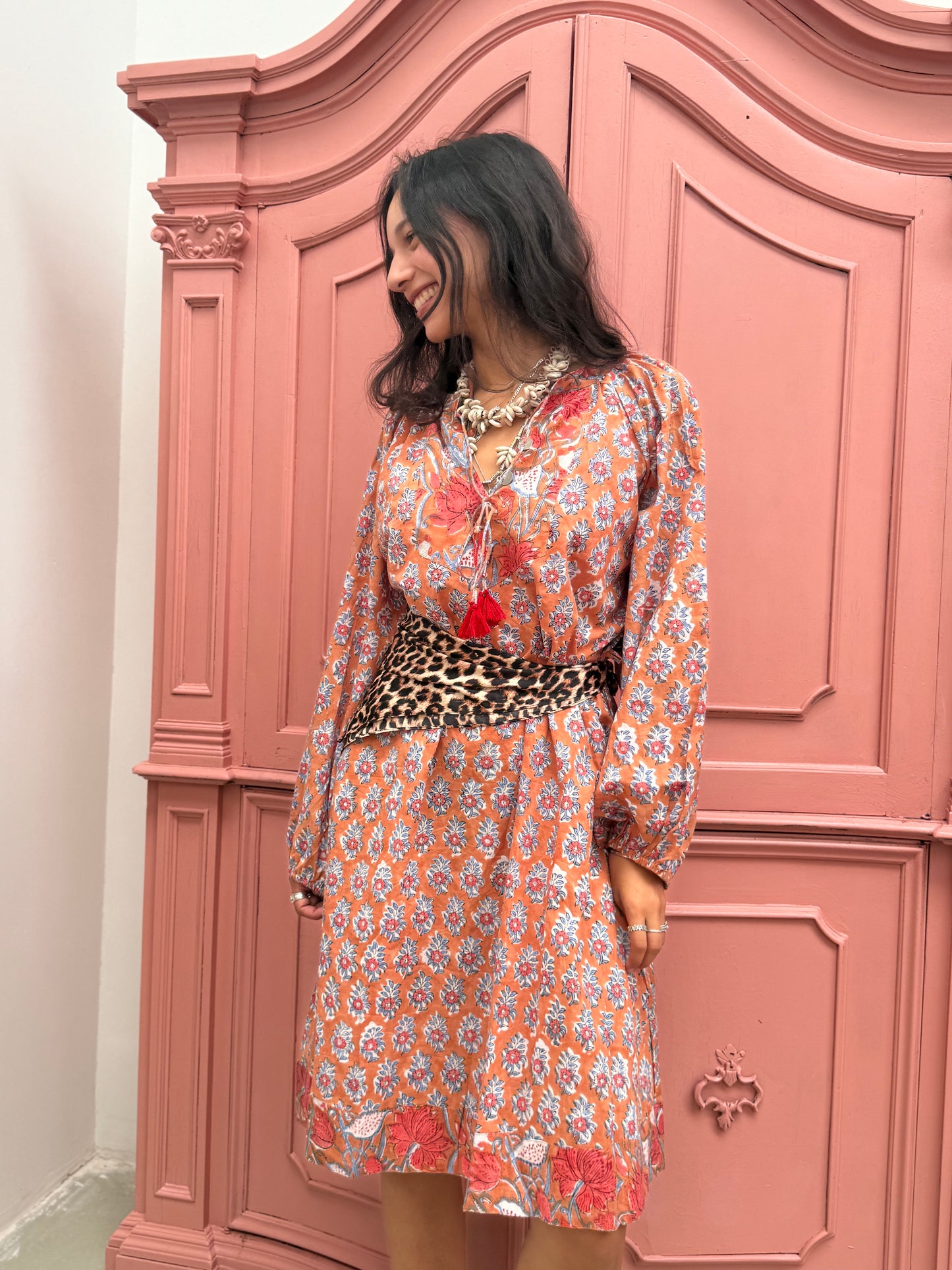 Blockprints jurk midi Roest