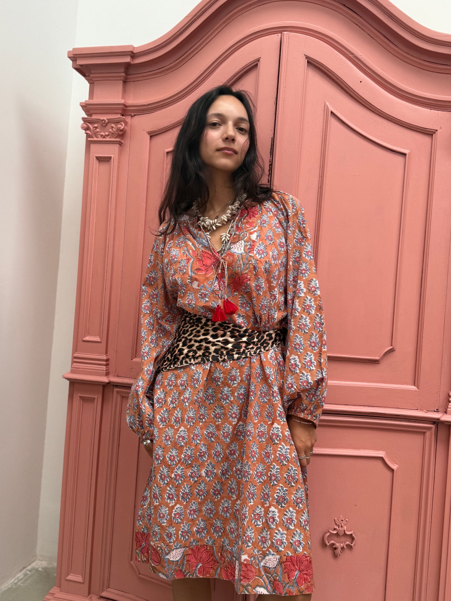 Blockprints jurk midi Roest