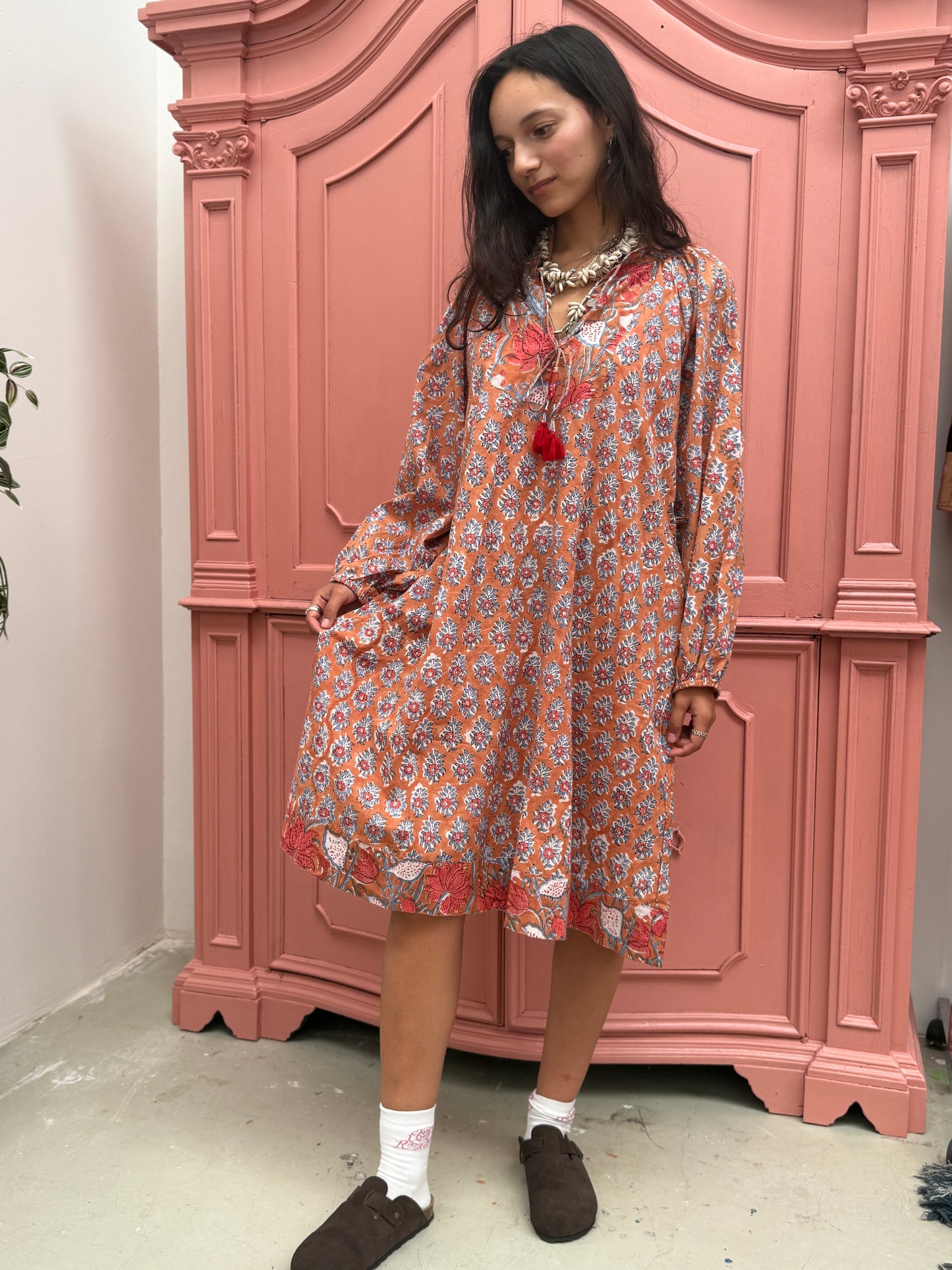 Blockprints jurk midi Roest