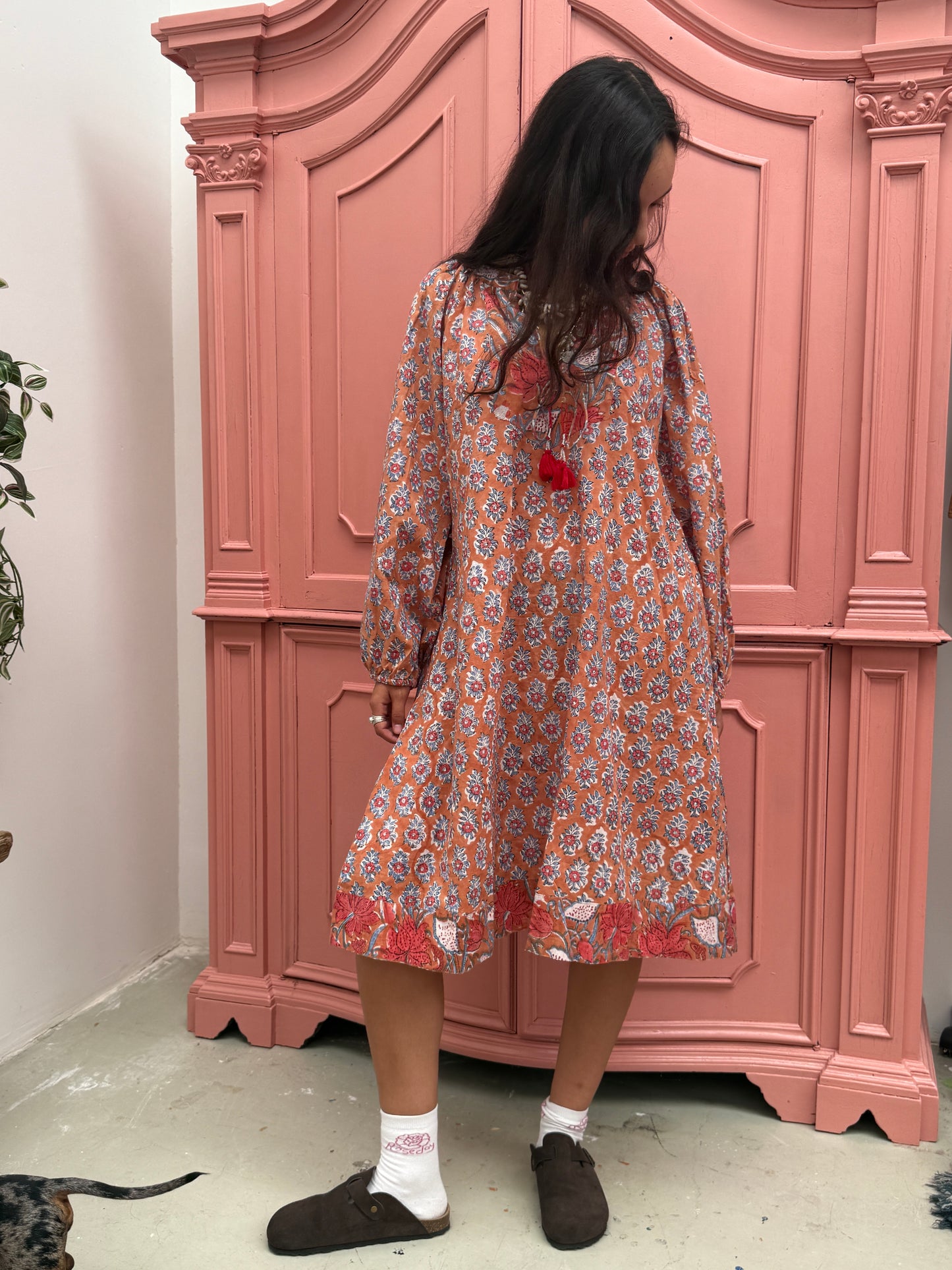 Blockprints jurk midi Roest