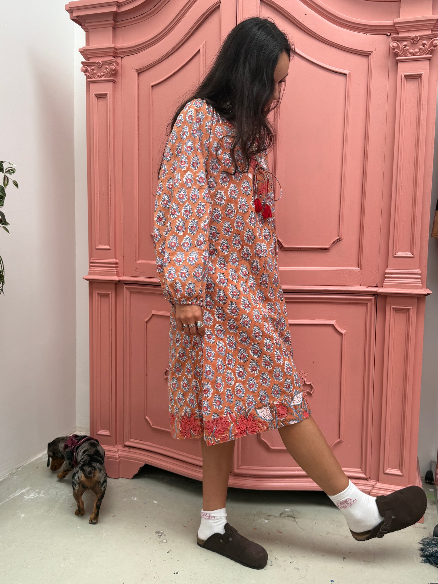 Blockprints jurk midi Roest