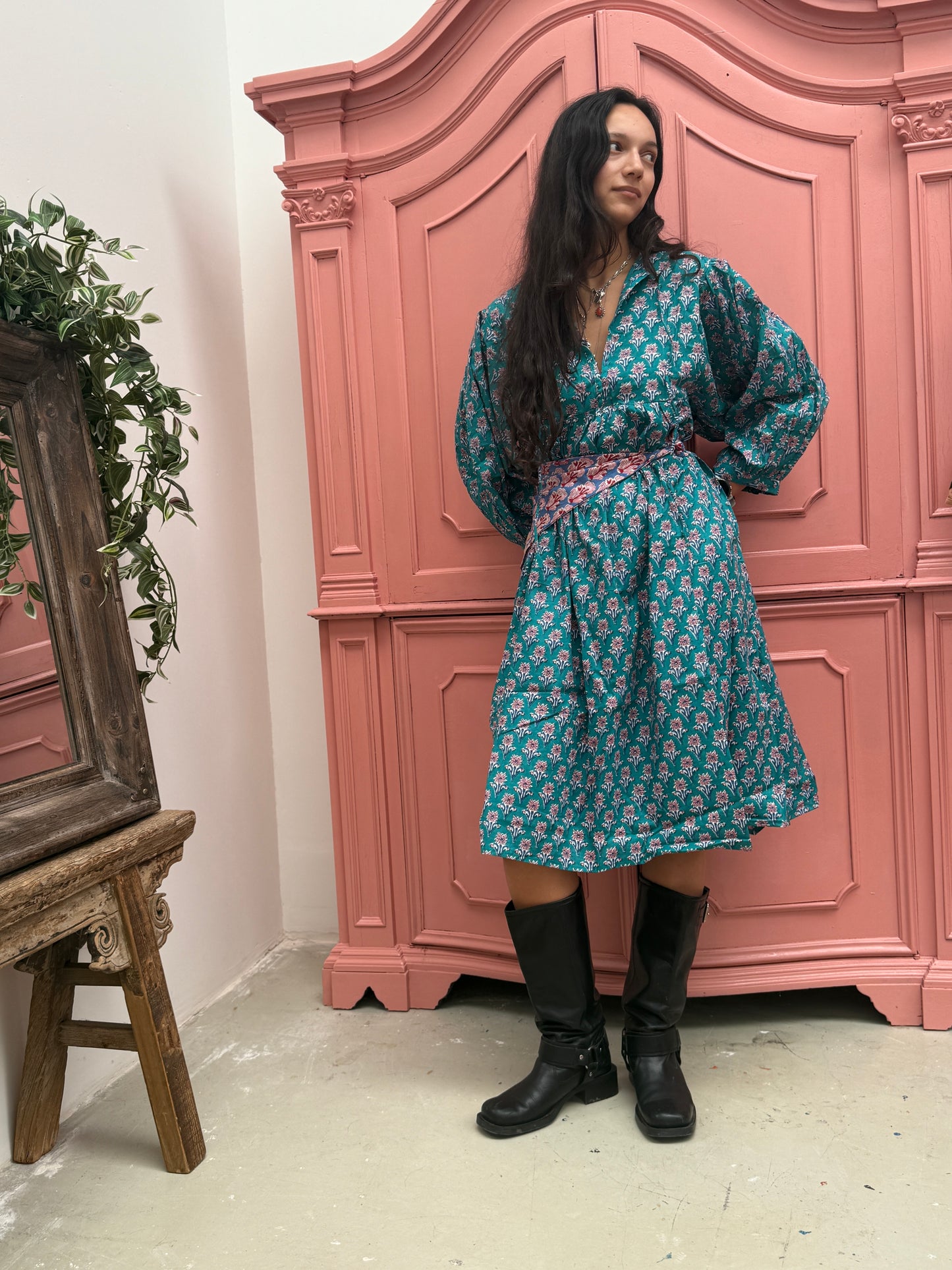 Blockprints jurk turq maxi