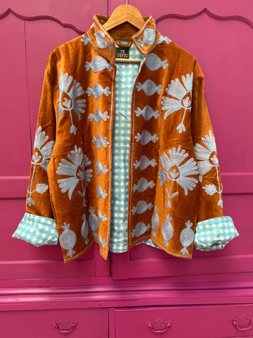 velvet embroidery jacket bruin licht blauw