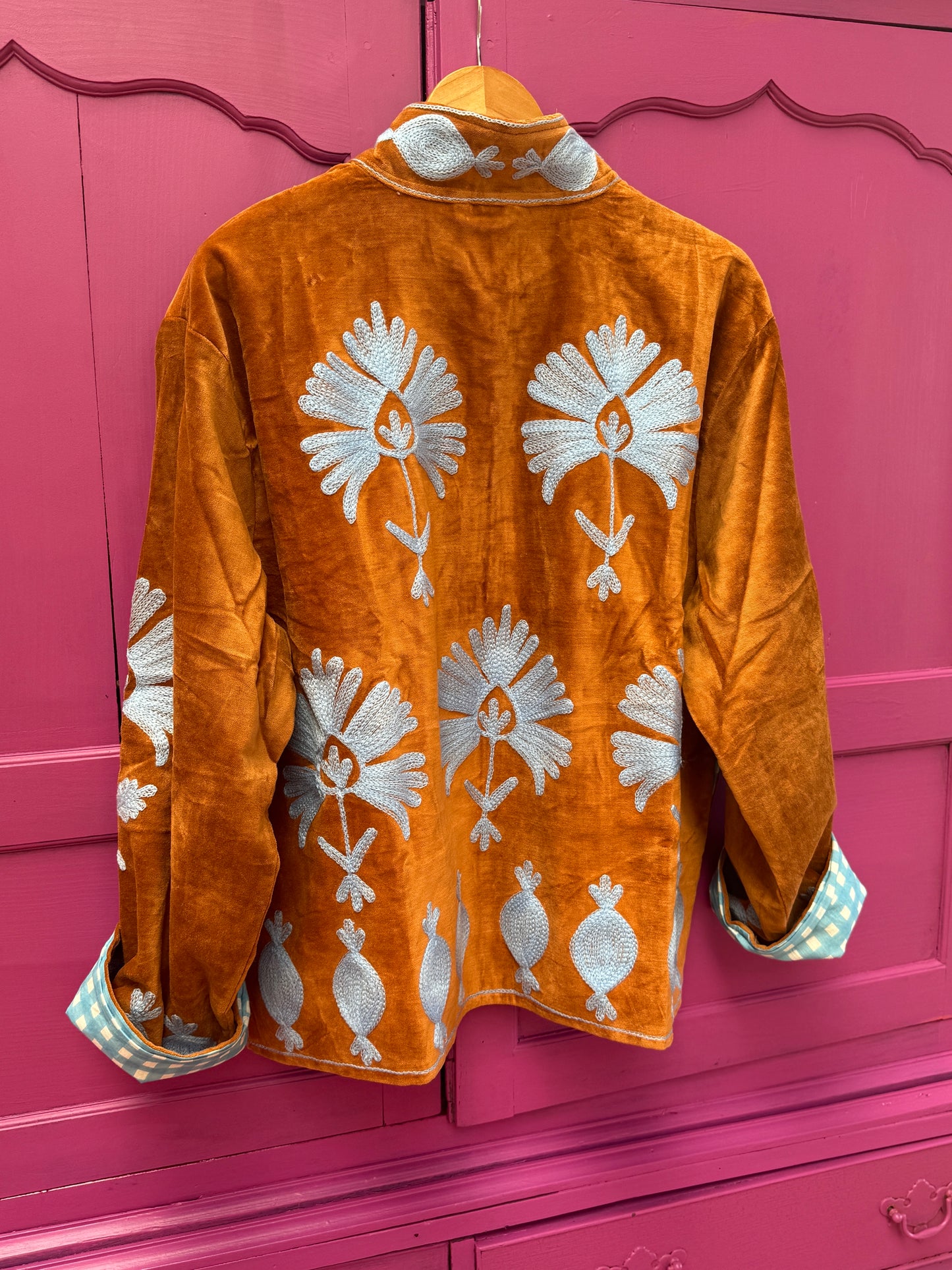 velvet embroidery jacket bruin licht blauw