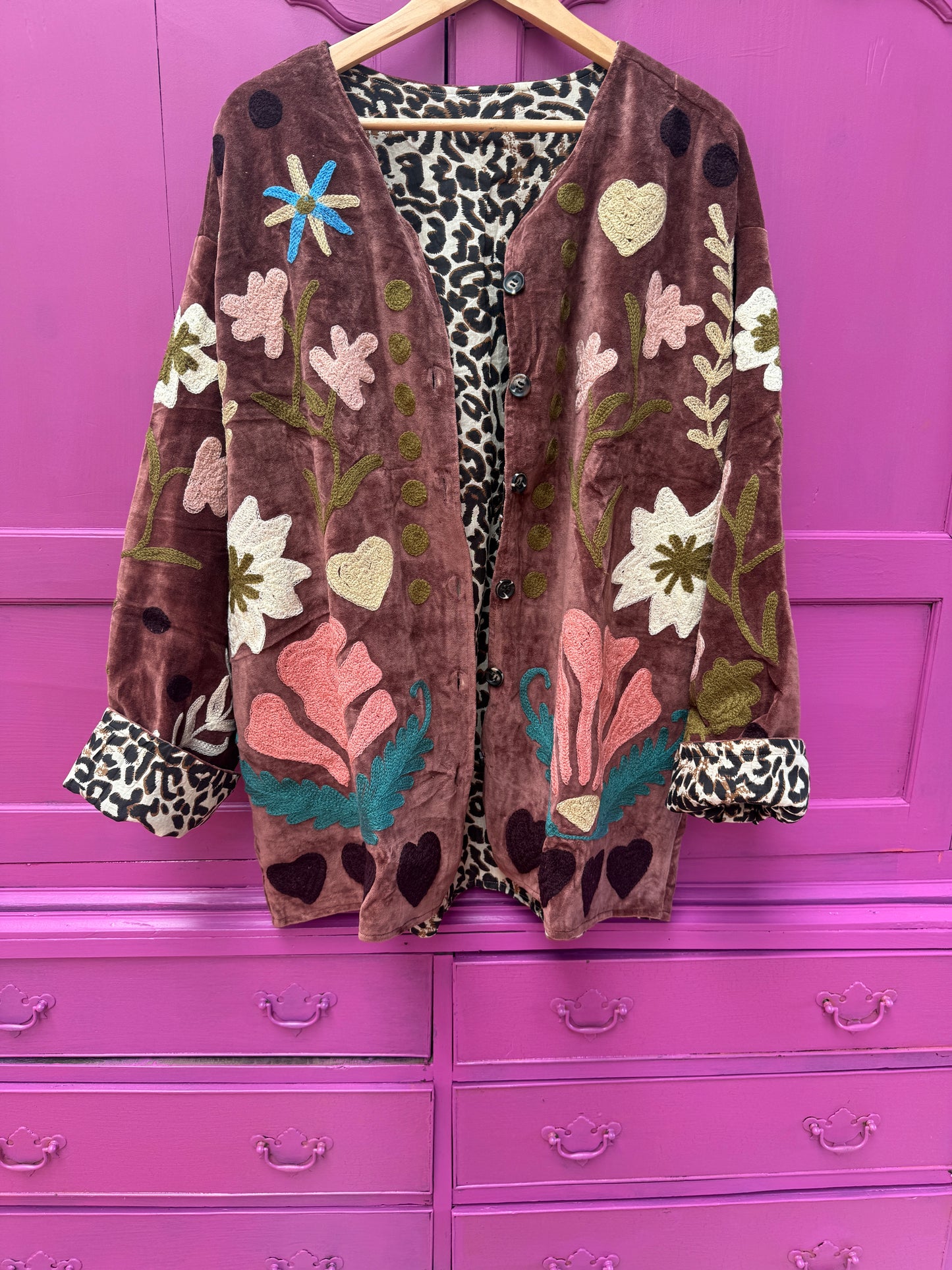 Velvet embroidery jacket LOVE jasje mauve
