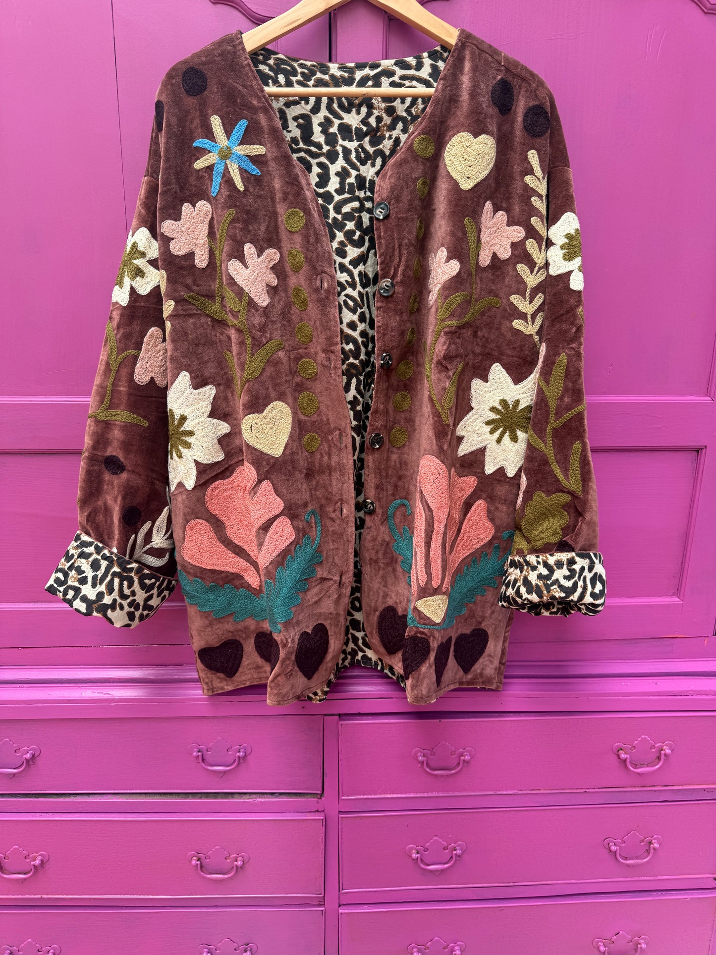 Velvet embroidery jacket LOVE jasje mauve