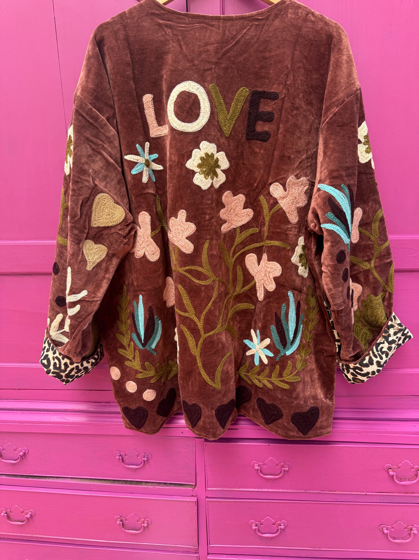 Velvet embroidery jacket LOVE jasje mauve