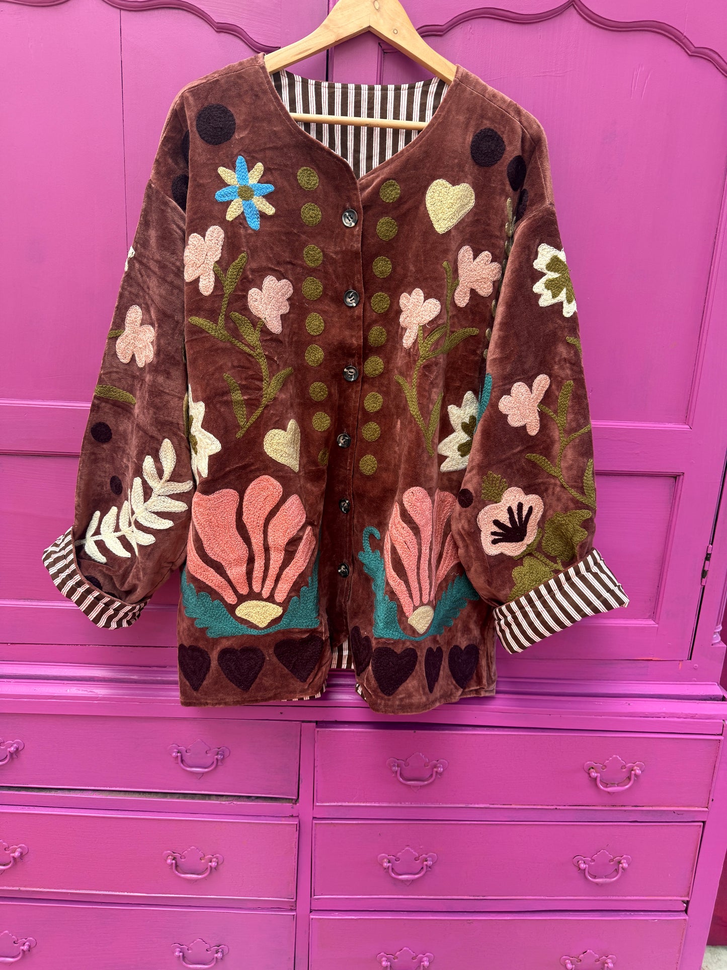 Velvet embroidery jacket LOVE jasje mauve