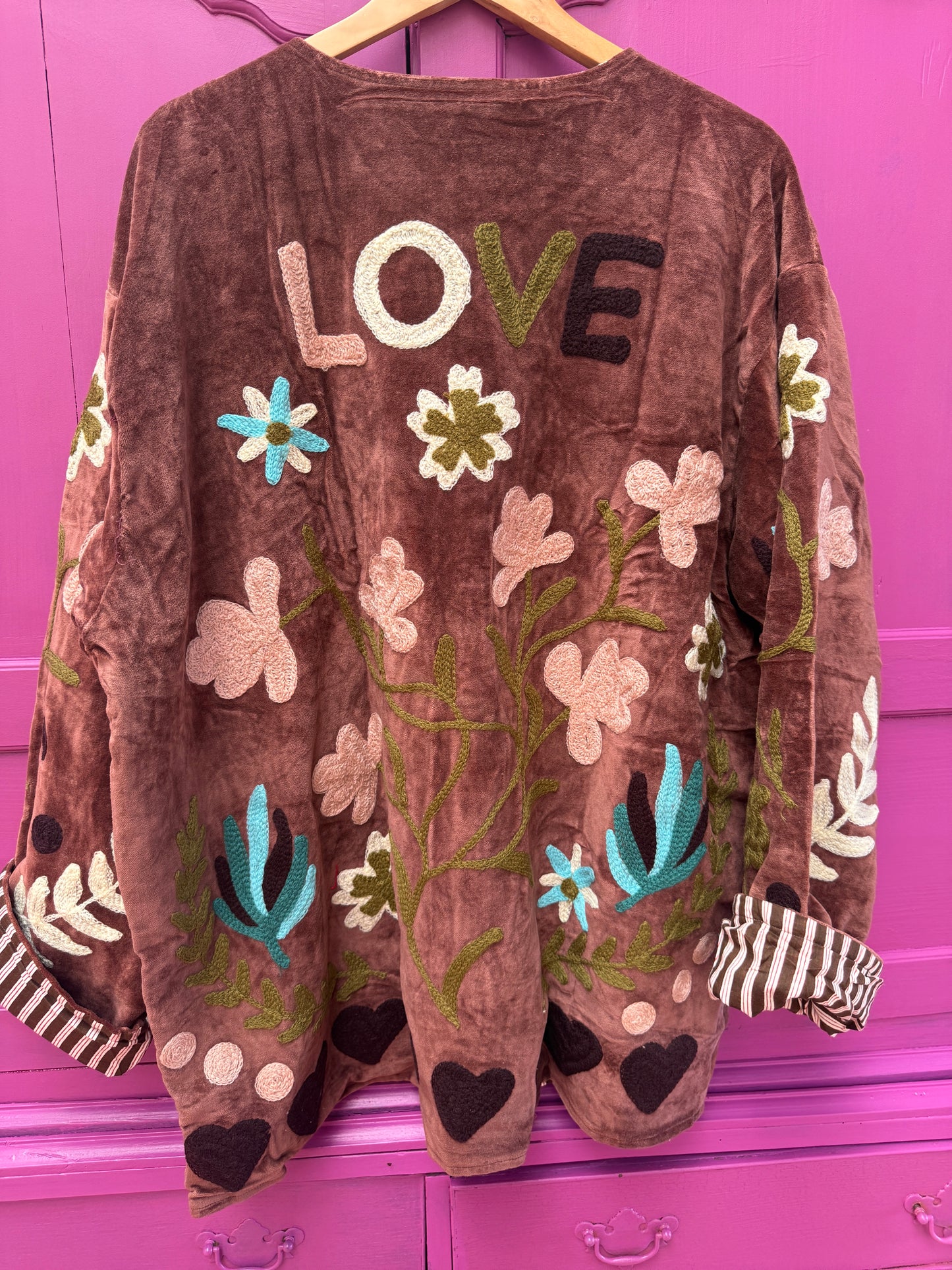 Velvet embroidery jacket LOVE jasje mauve