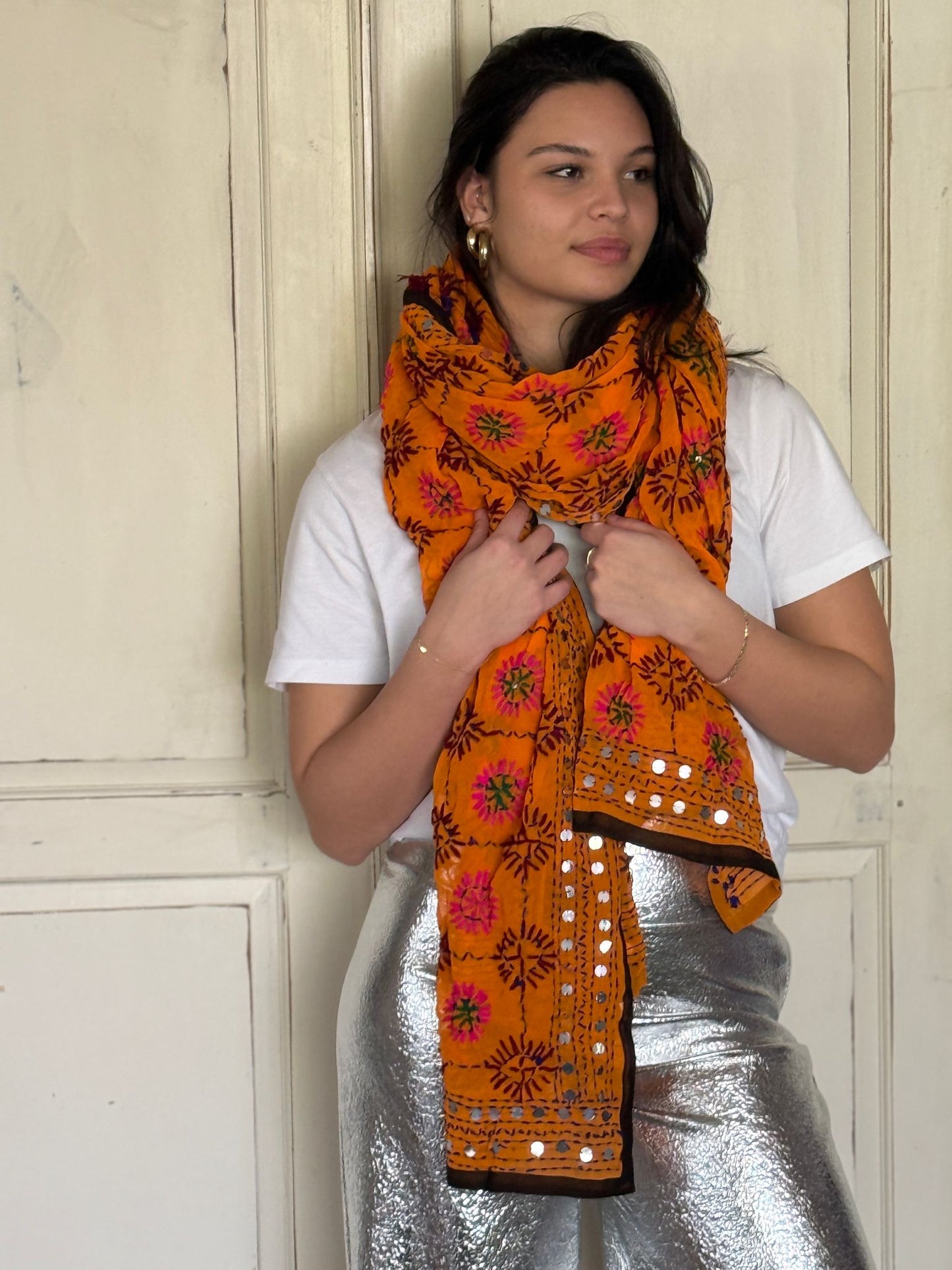 Phulkari sjaal Oranje