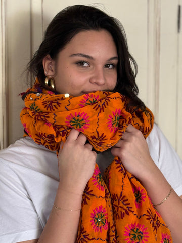 Phulkari sjaal Oranje