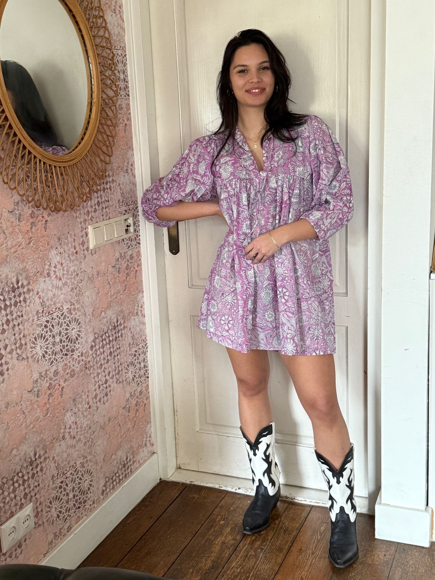 Blockprints jurk pink short