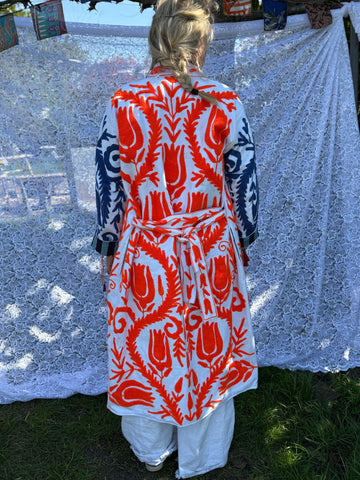 Long cotton Embroidery jas orange blue