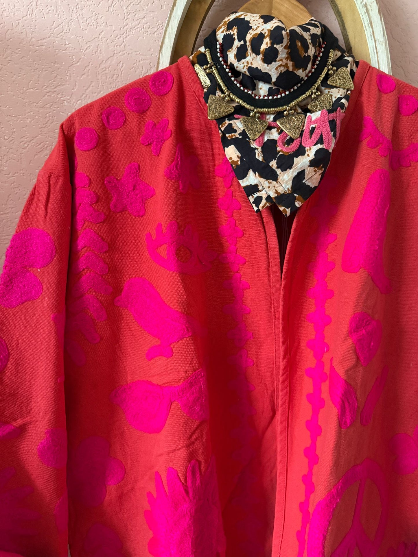 Cotton embroidery jacket DREAM pink red panter NW