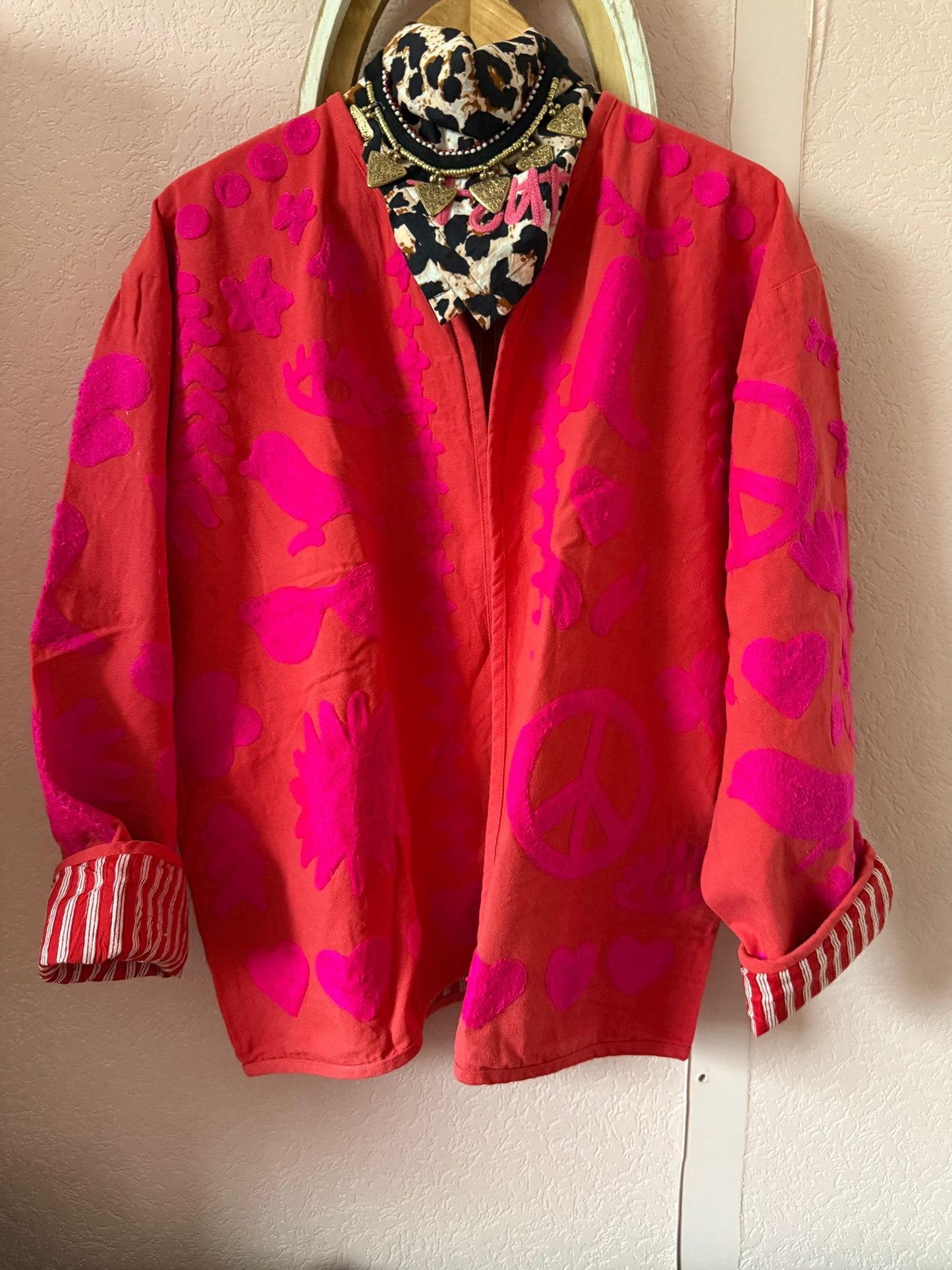 Cotton embroidery jacket DREAM pink red panter NW