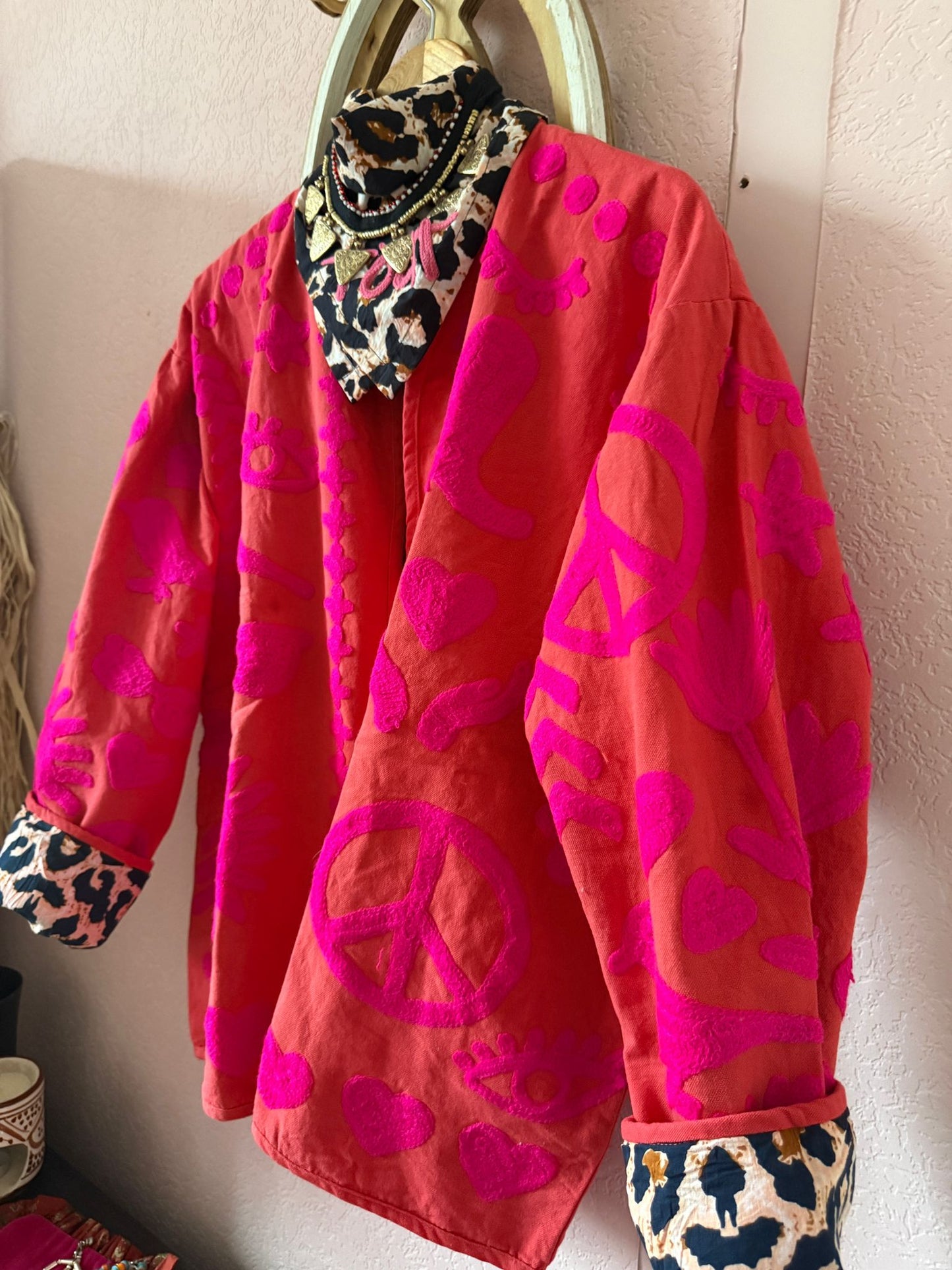 Cotton embroidery jacket DREAM pink red panter NW