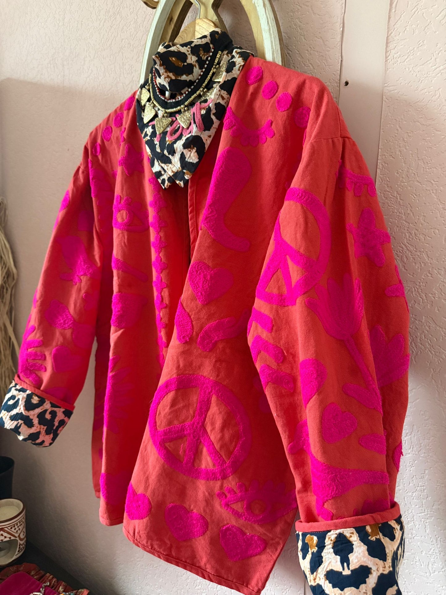 Cotton embroidery jacket DREAM pink red panter NW