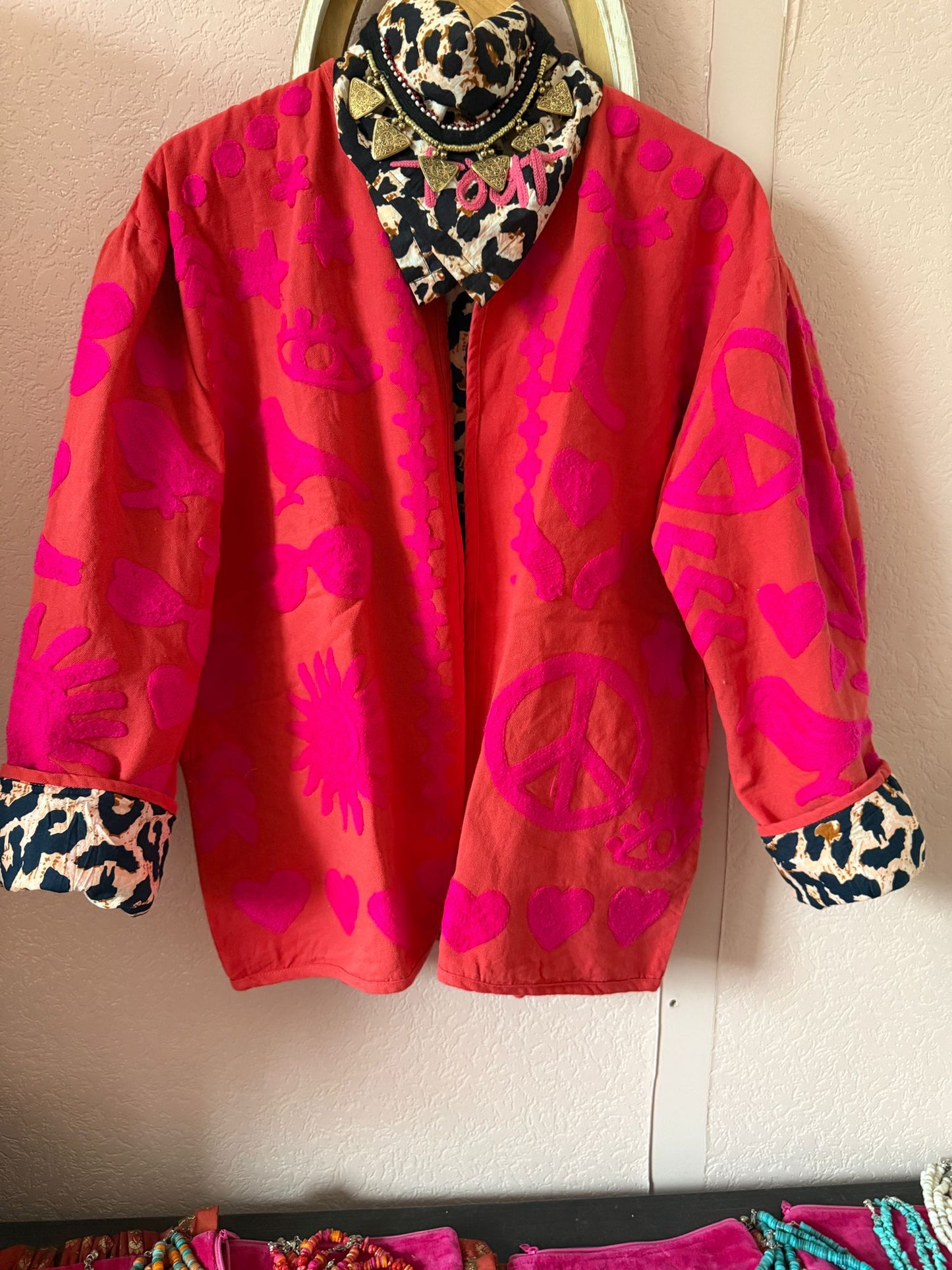 Cotton embroidery jacket DREAM pink red panter NW