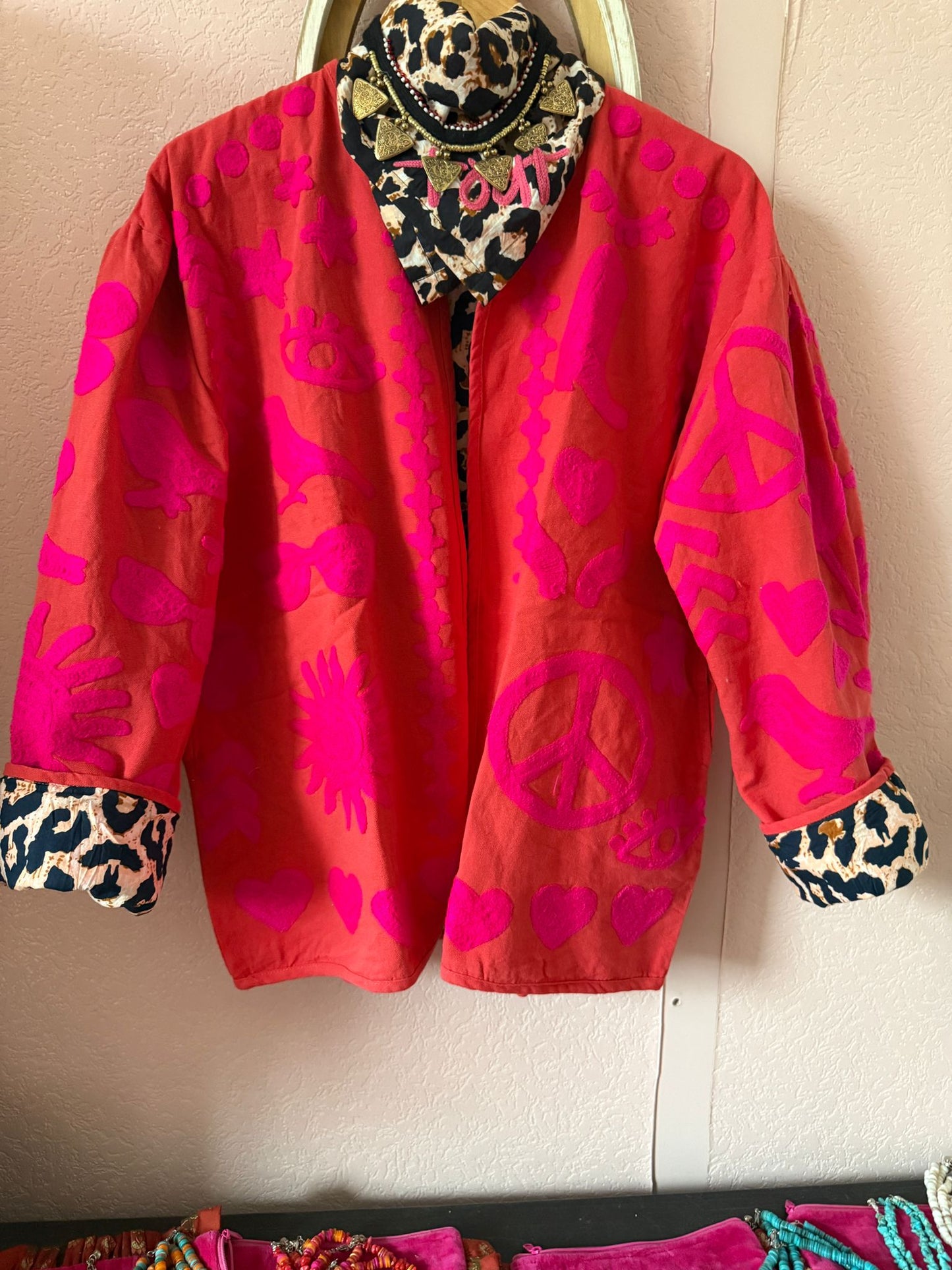 Cotton embroidery jacket DREAM pink red panter NW