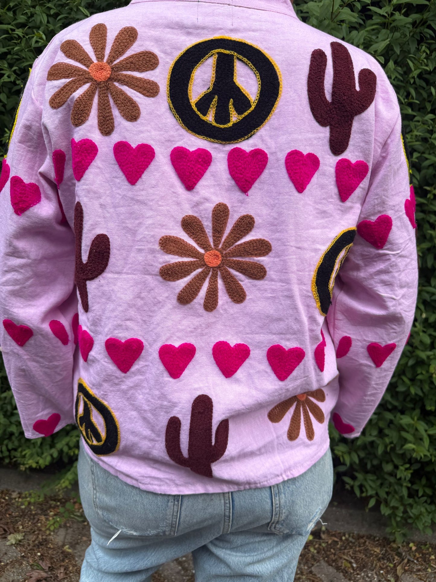 Cotton embroidery jacket Peace hearts pink