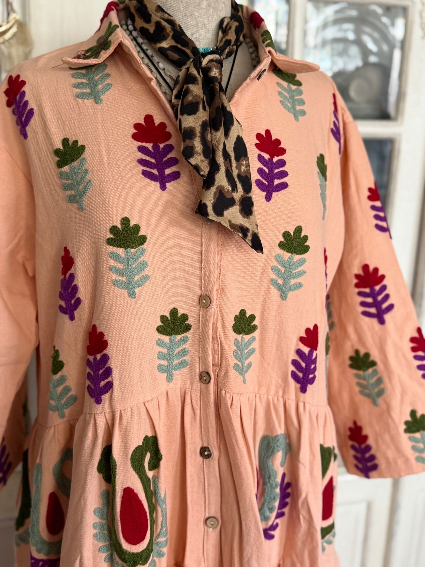 Embroidery jurk zalm