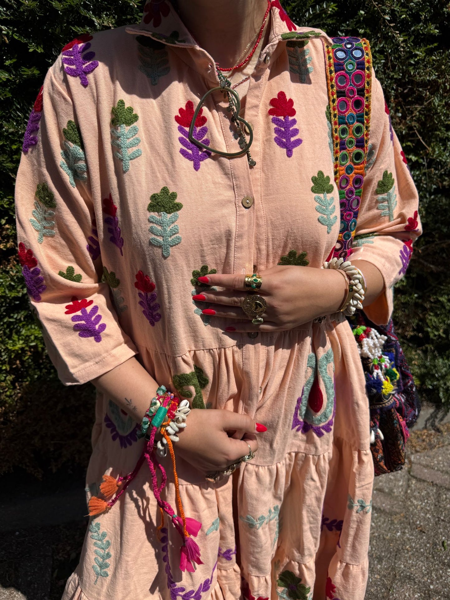 Embroidery jurk zalm
