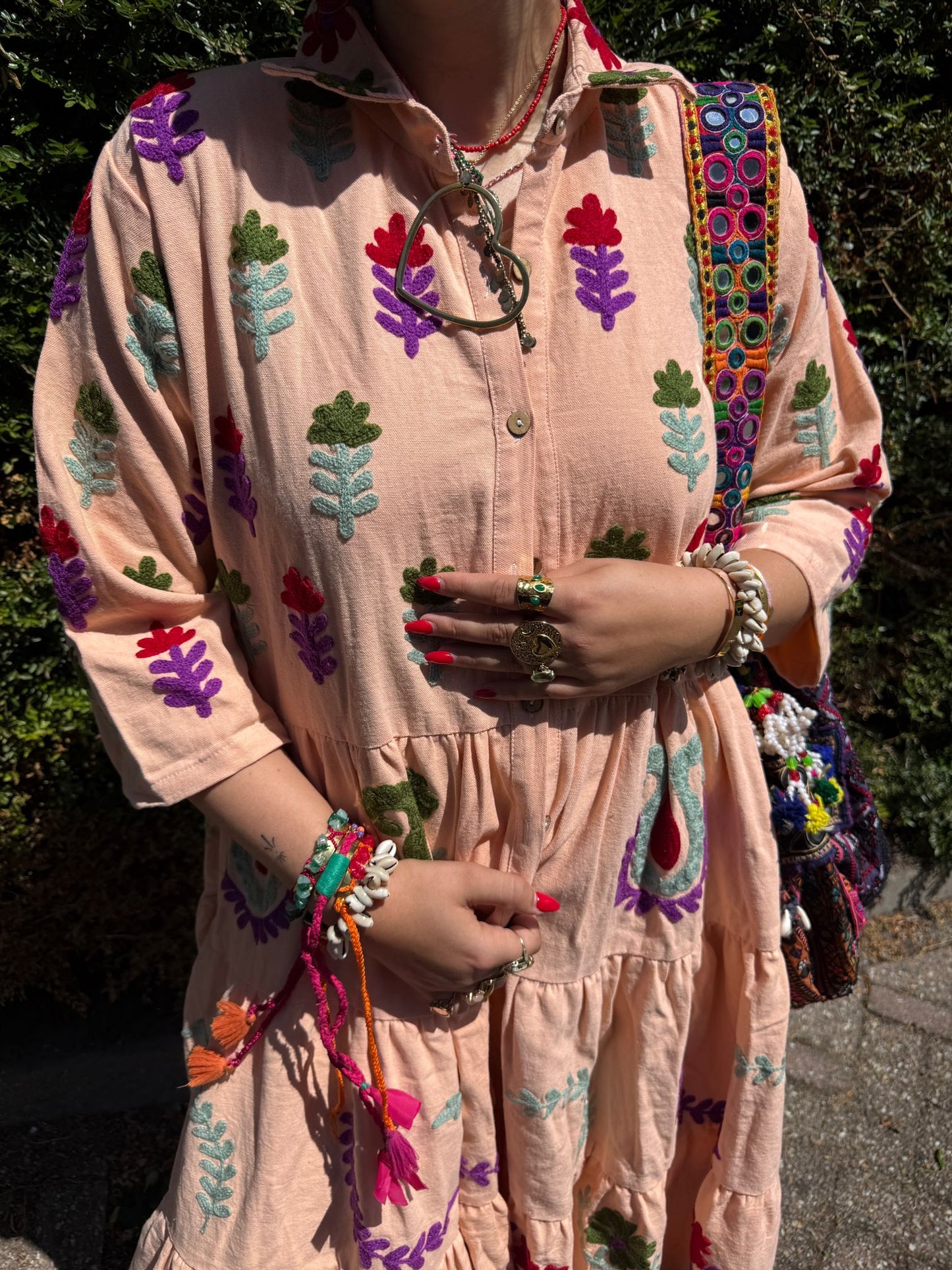 Embroidery jurk zalm