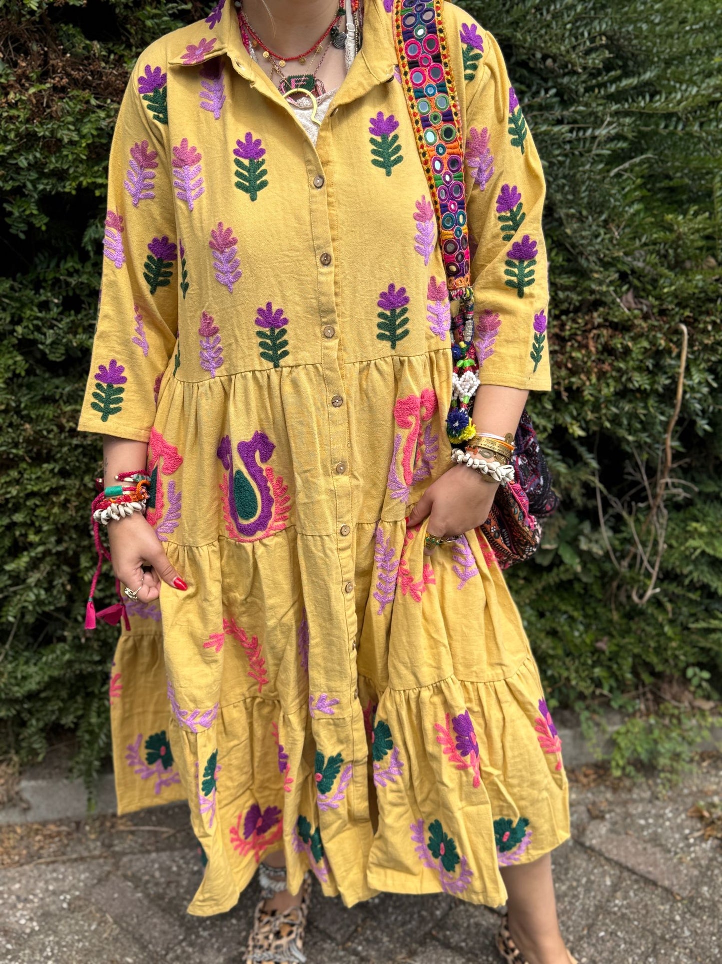 Embroidery jurk Yellow